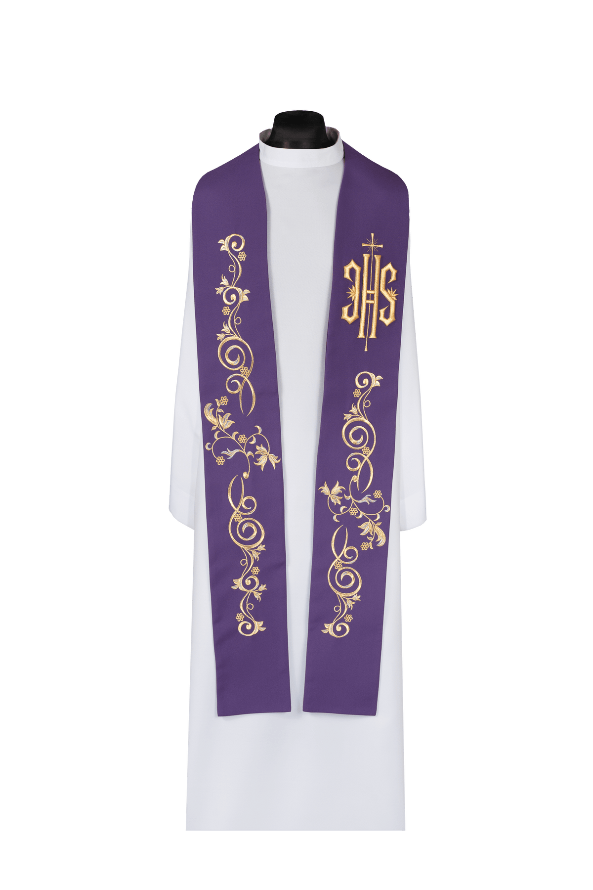 Priestly Embroidered Stole IHS Purple KDT/2052/03 FIOLET - CHASUBLES.COM