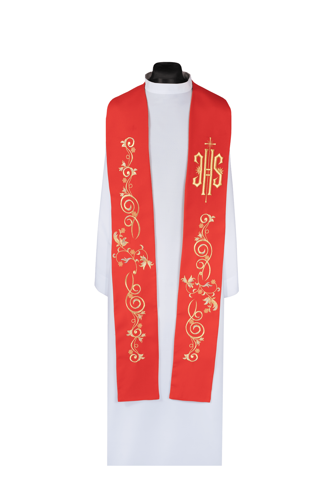 Priestly Stole with Embroidered IHS Red KDT/2052/02 CZERWONY - CHASUBLES.COM