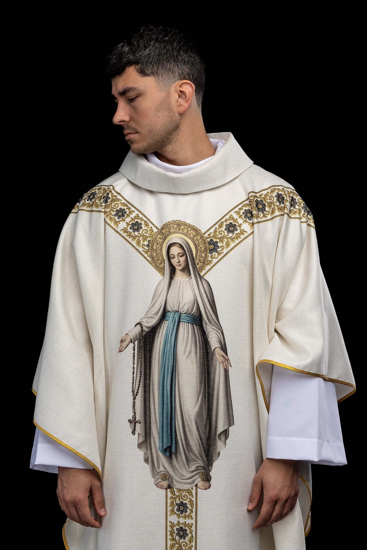 Printed chasuble with the image of Our Lady of Lourdes KOD/7003/05/40 - CHASUBLES.COM