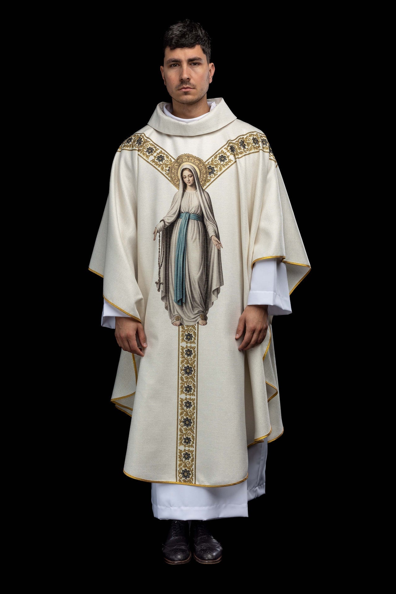 Printed chasuble with the image of Our Lady of Lourdes KOD/7003/05/40 - CHASUBLES.COM