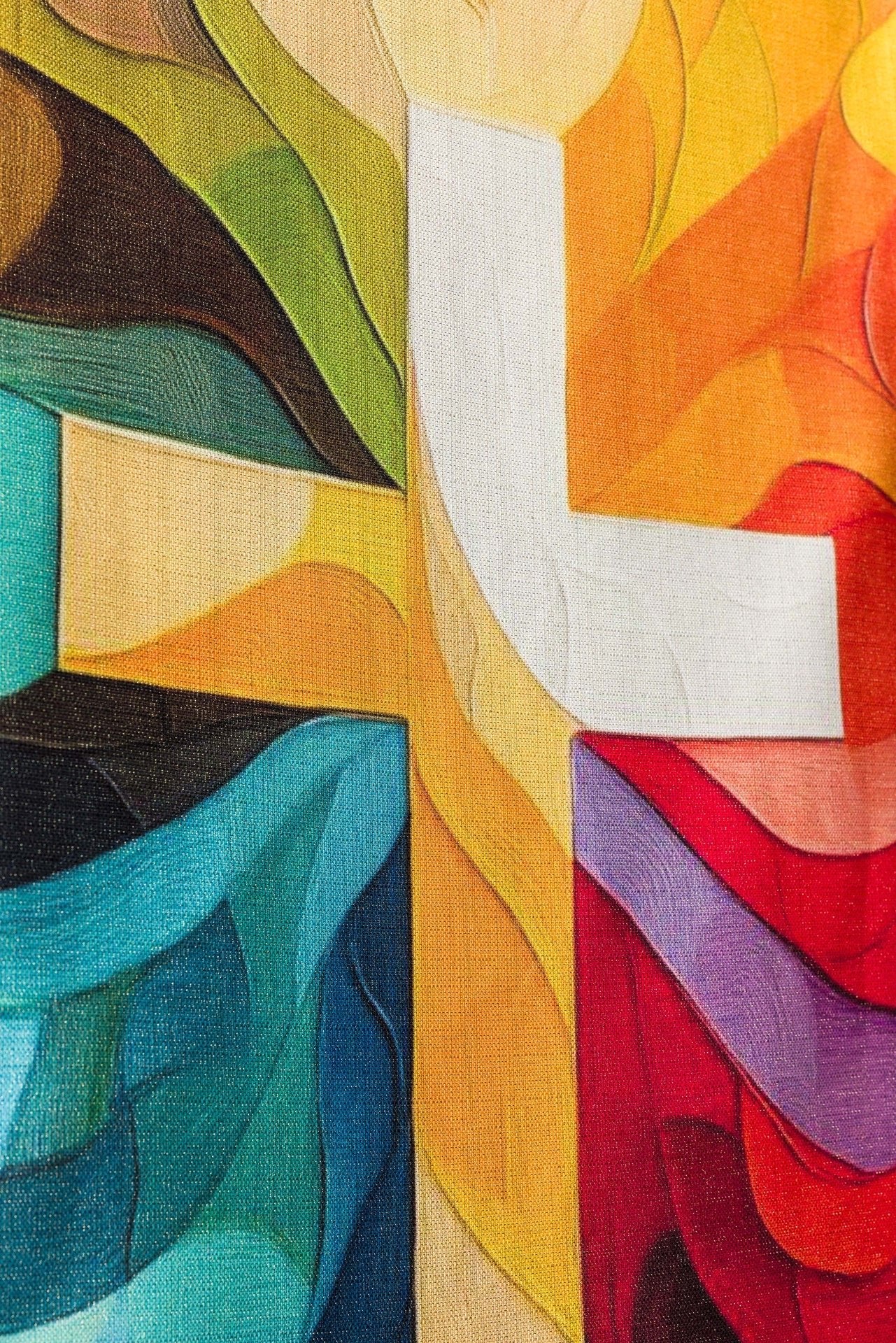 Printed lectern cloth multicolour with a cross motif KOD/8005/99/40 55*250 - CHASUBLES.COM