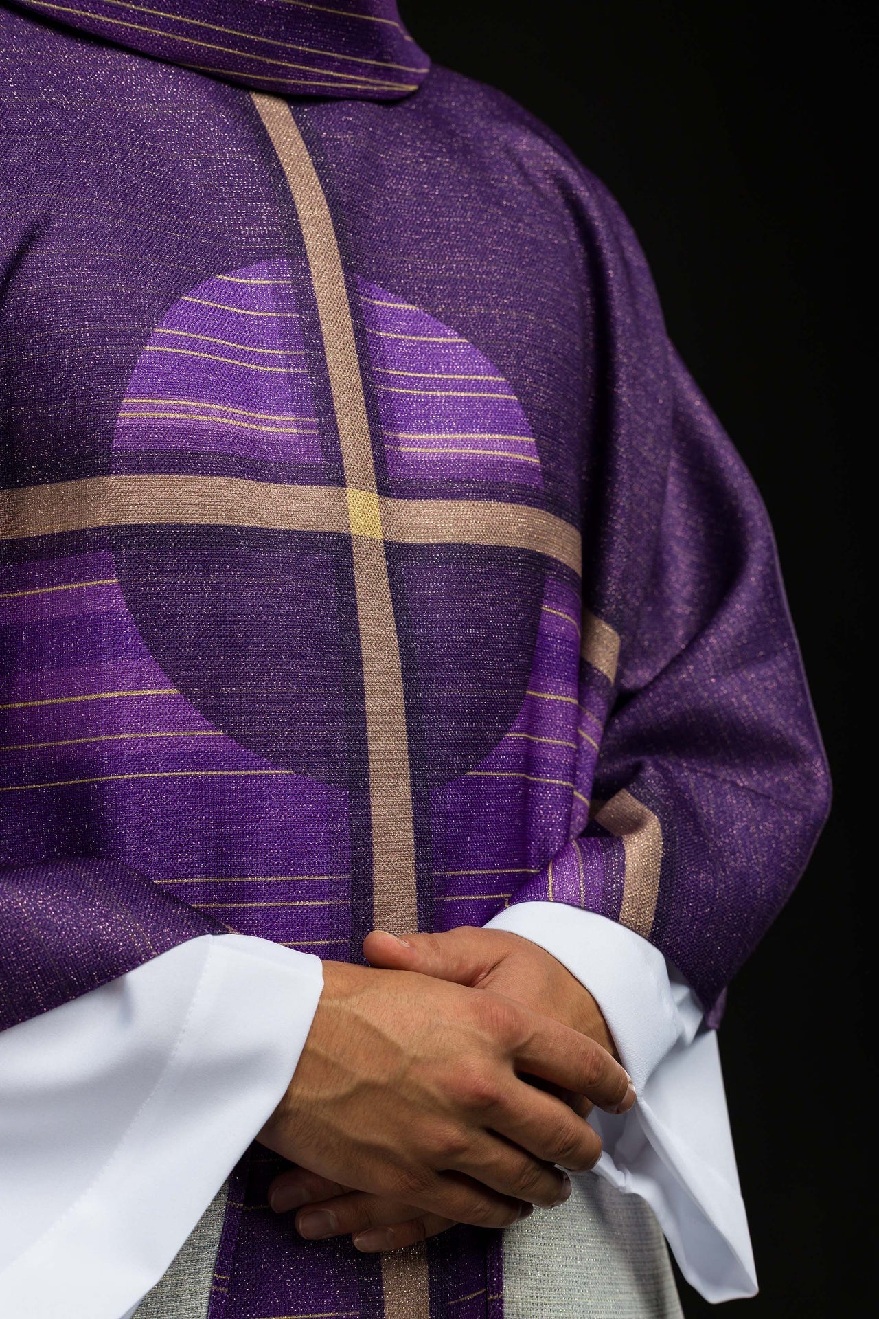 Printed Purple Chasuble with Cross Motif KOD/7010/03/40 - CHASUBLES.COM