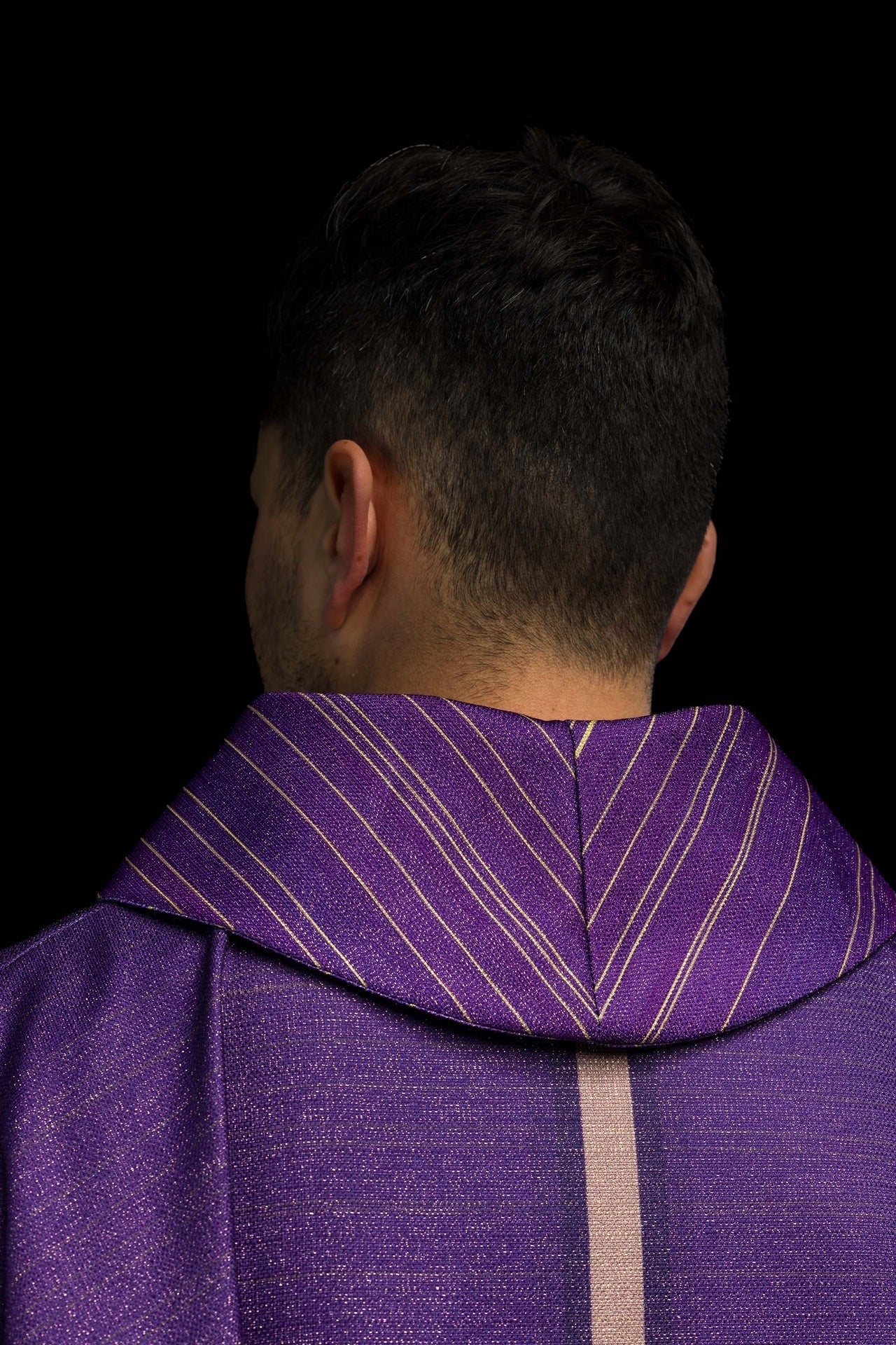 Printed Purple Chasuble with Cross Motif KOD/7010/03/40 - CHASUBLES.COM