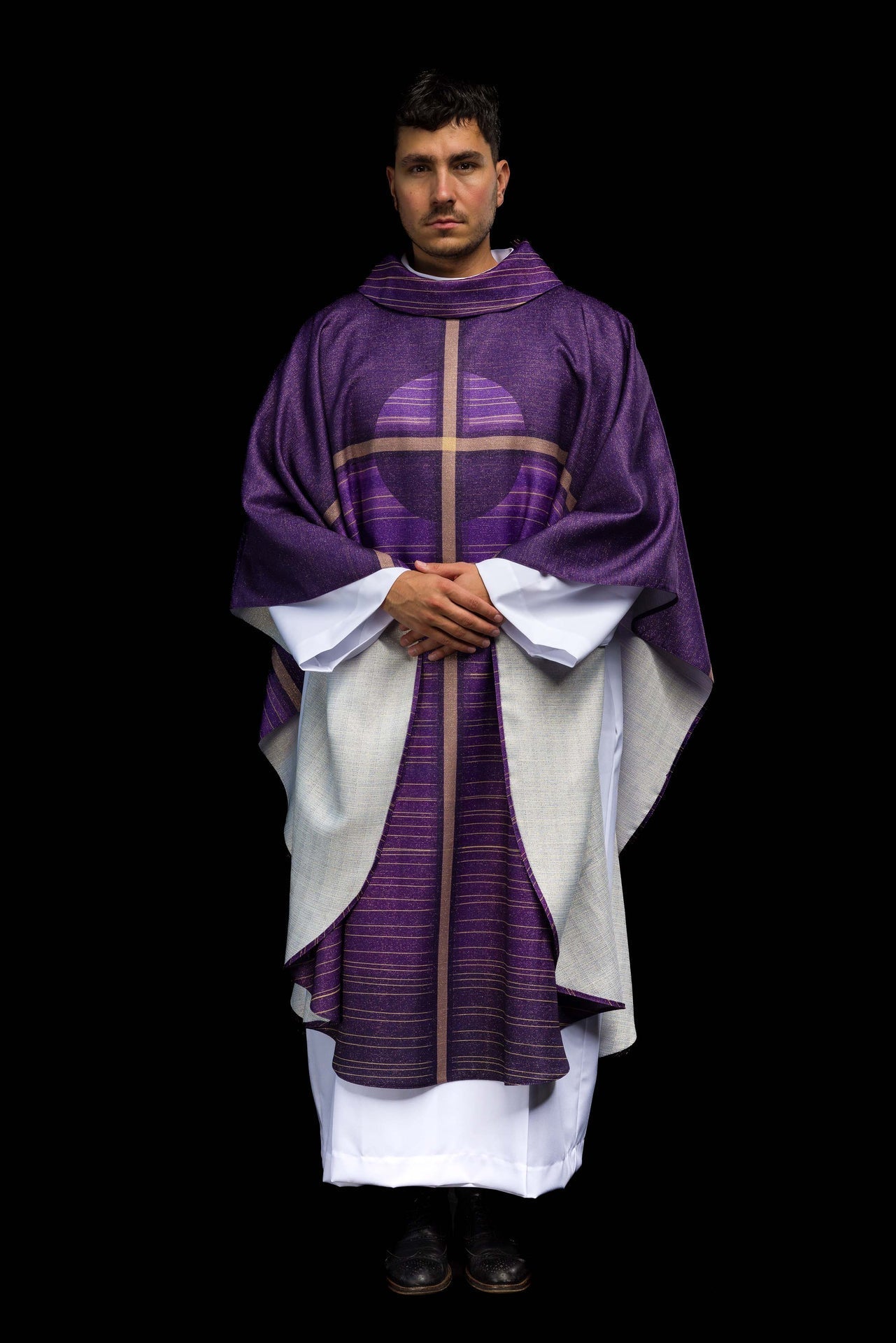 Printed Purple Chasuble with Cross Motif KOD/7010/03/40 - CHASUBLES.COM