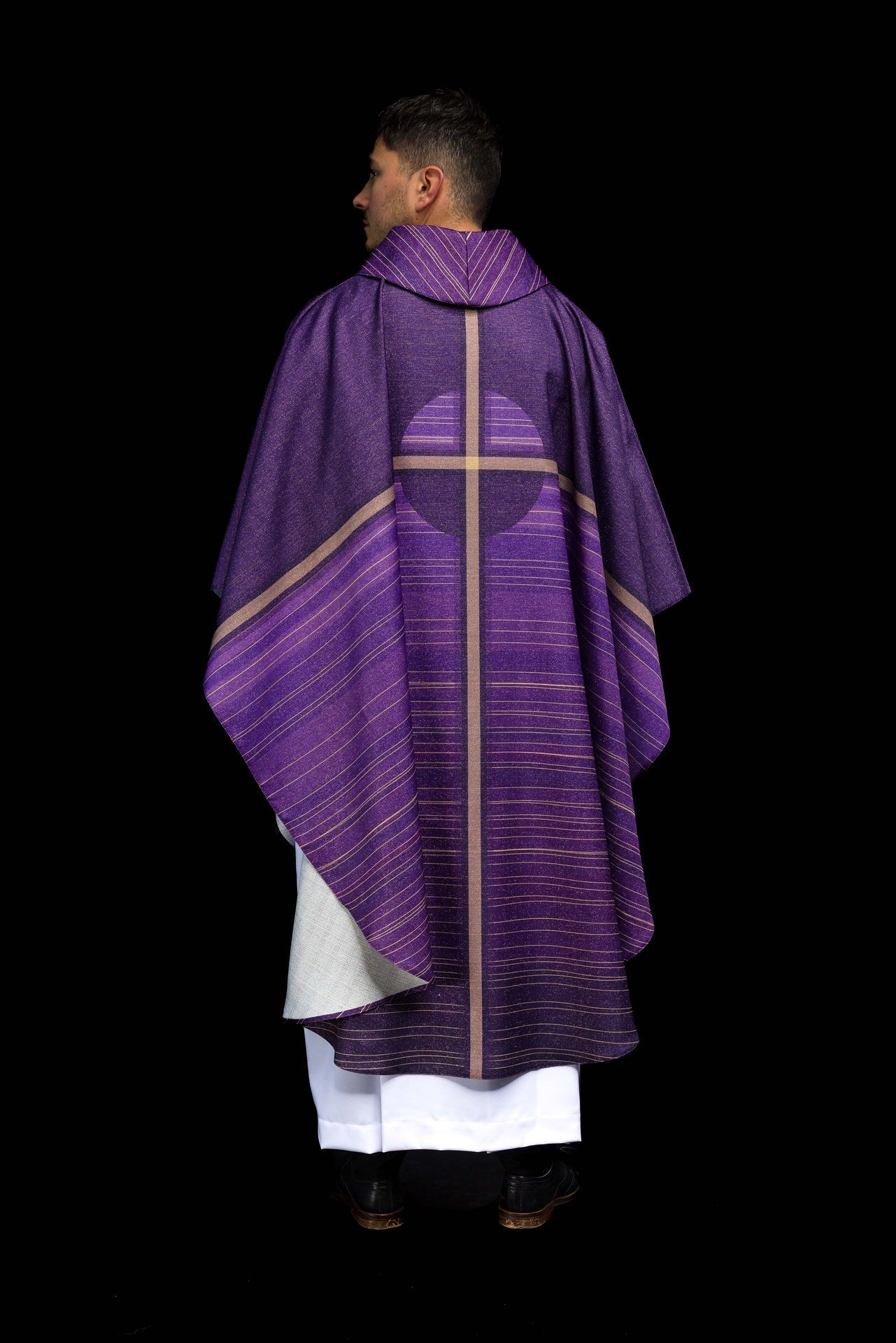 Printed Purple Chasuble with Cross Motif KOD/7010/03/40 - CHASUBLES.COM
