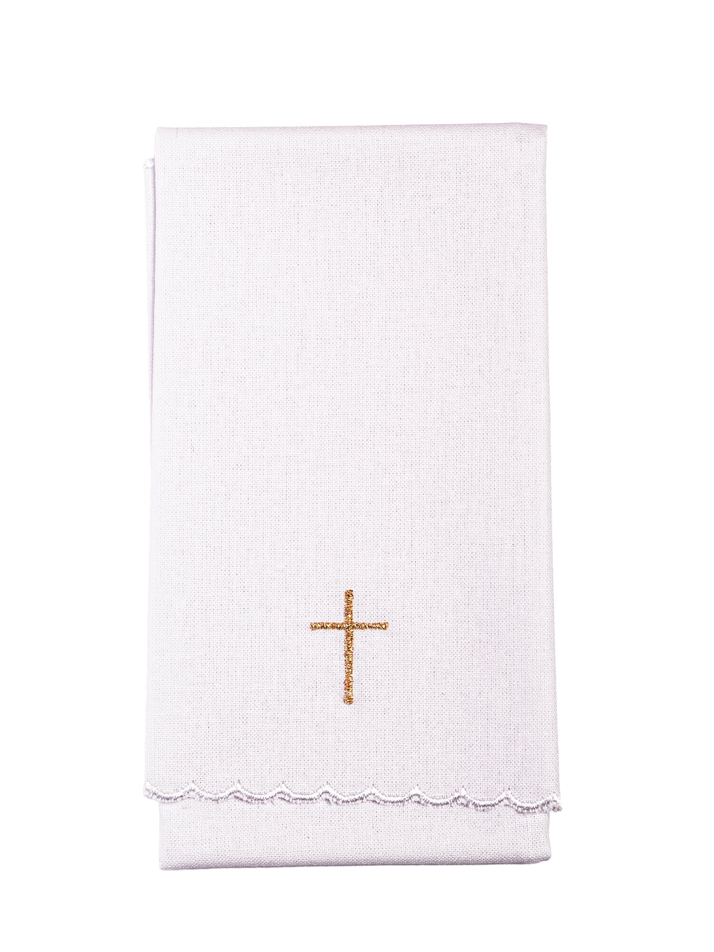 Purificator with classic embroidered golden cross KPU/122 25*48cm. BIAŁY - HAFTINAUSA.COM