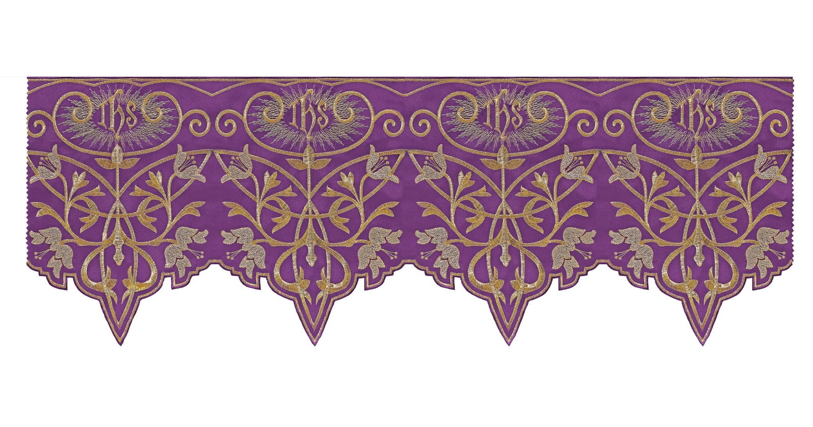 Purple altar superfrontal with gold IHS embroidery KOM/037/03 27cm 3,5m - HAFTINAUSA.COM