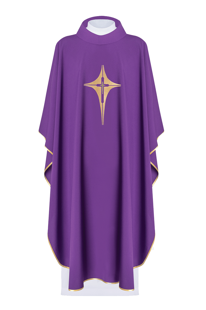 Purple chasuble embroidered with cross motif KOR/002/03/12 FIOLET - HAFTINAUSA.COM