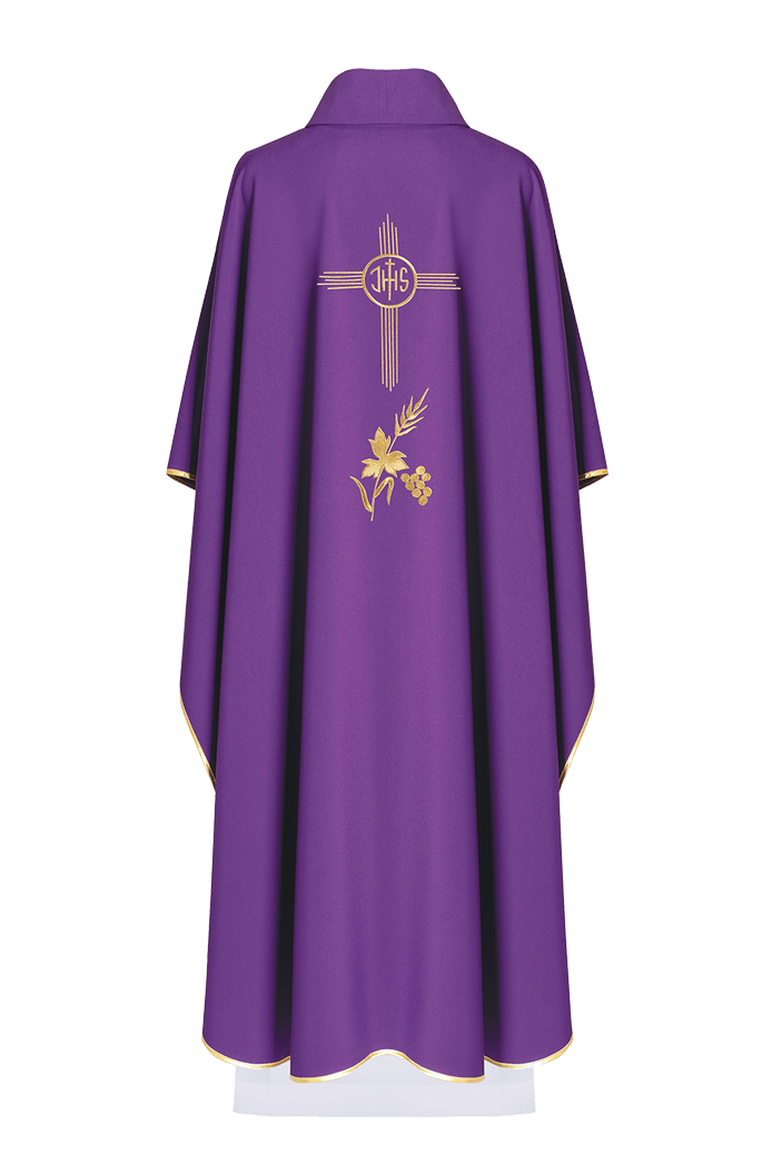 Purple chasuble embroidered with IHS motif KOR/003/03/12 FIOLET - HAFTINAUSA.COM