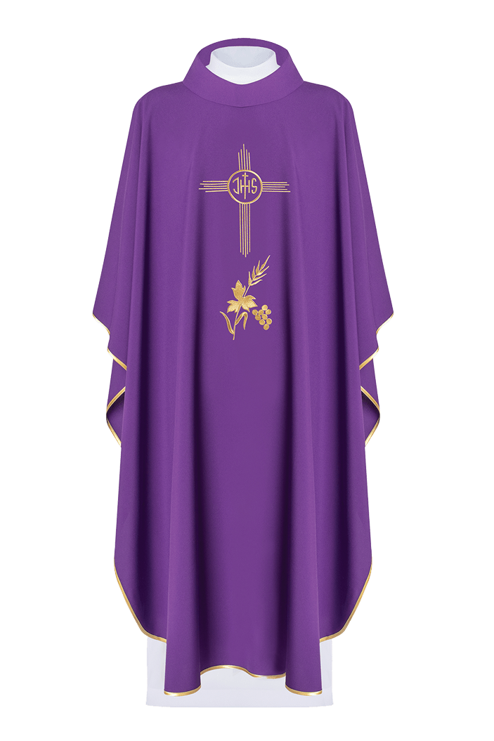 Purple chasuble embroidered with IHS motif KOR/003/03/12 FIOLET - HAFTINAUSA.COM
