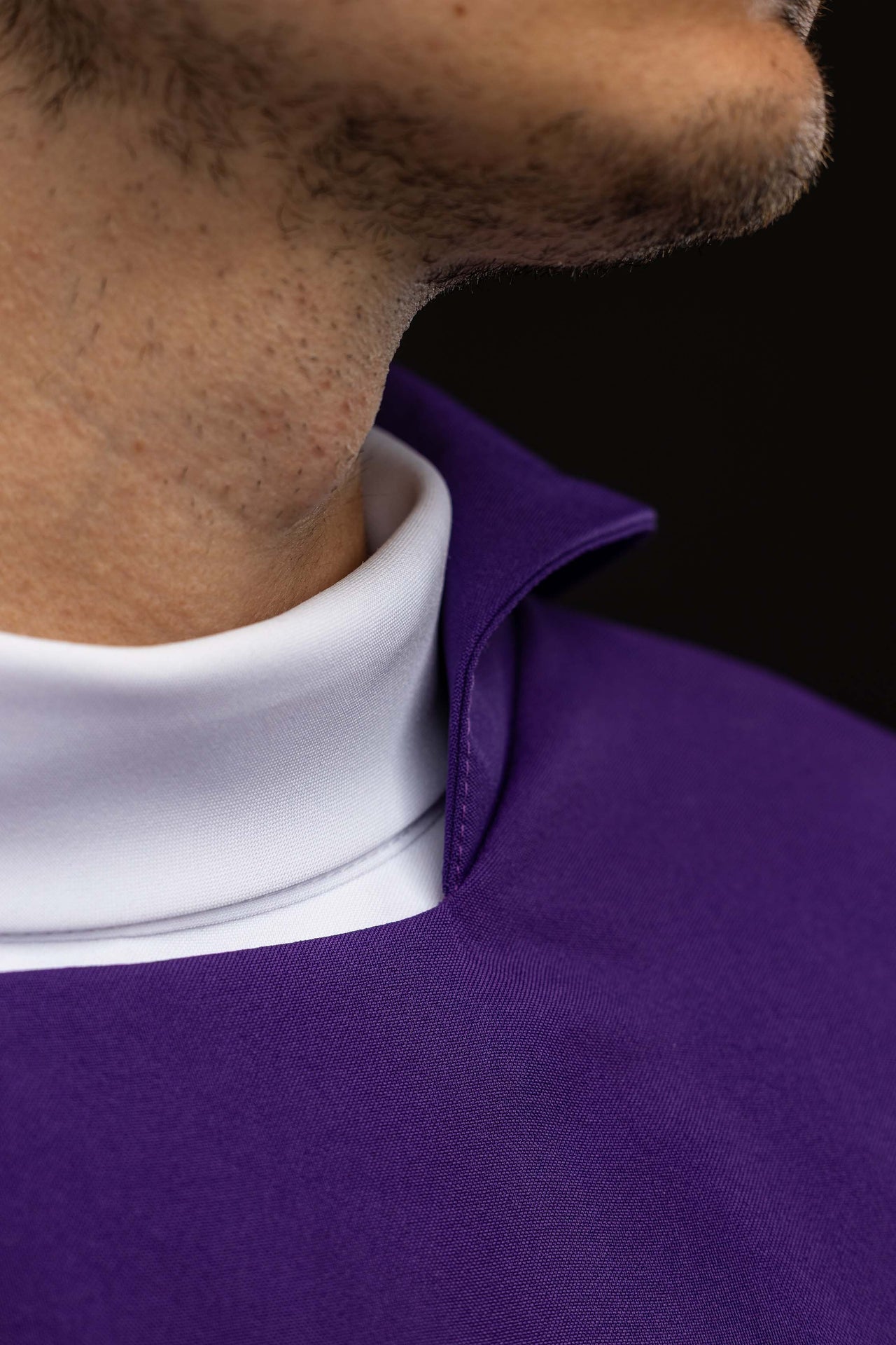 Purple chasuble embroidered with the JHS symbol and a wide collar KOK/005/03/12/KARO - CHASUBLES.COM