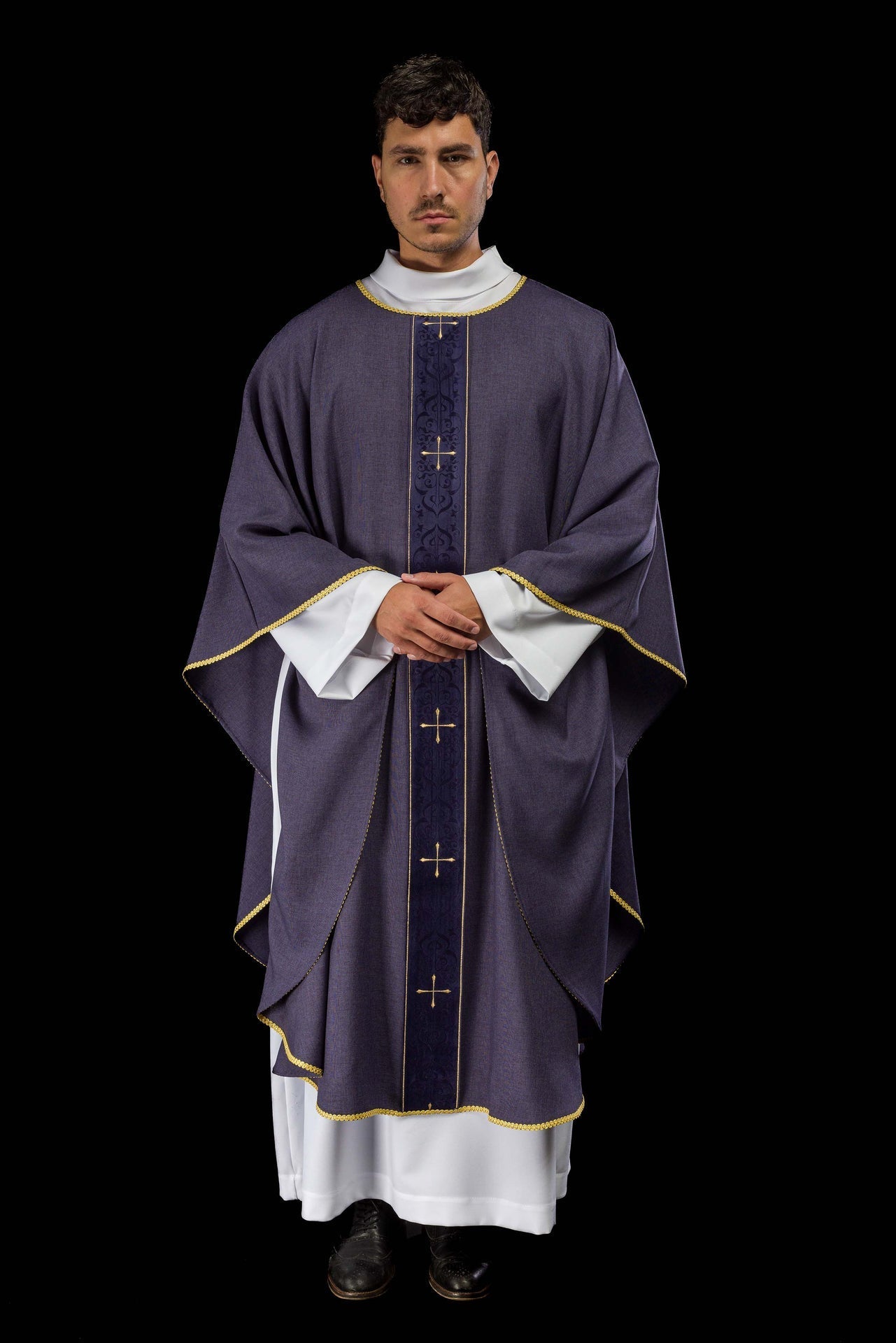 Purple Chasuble with Embroidered Cross Band LE/7074/03 - CHASUBLES.COM