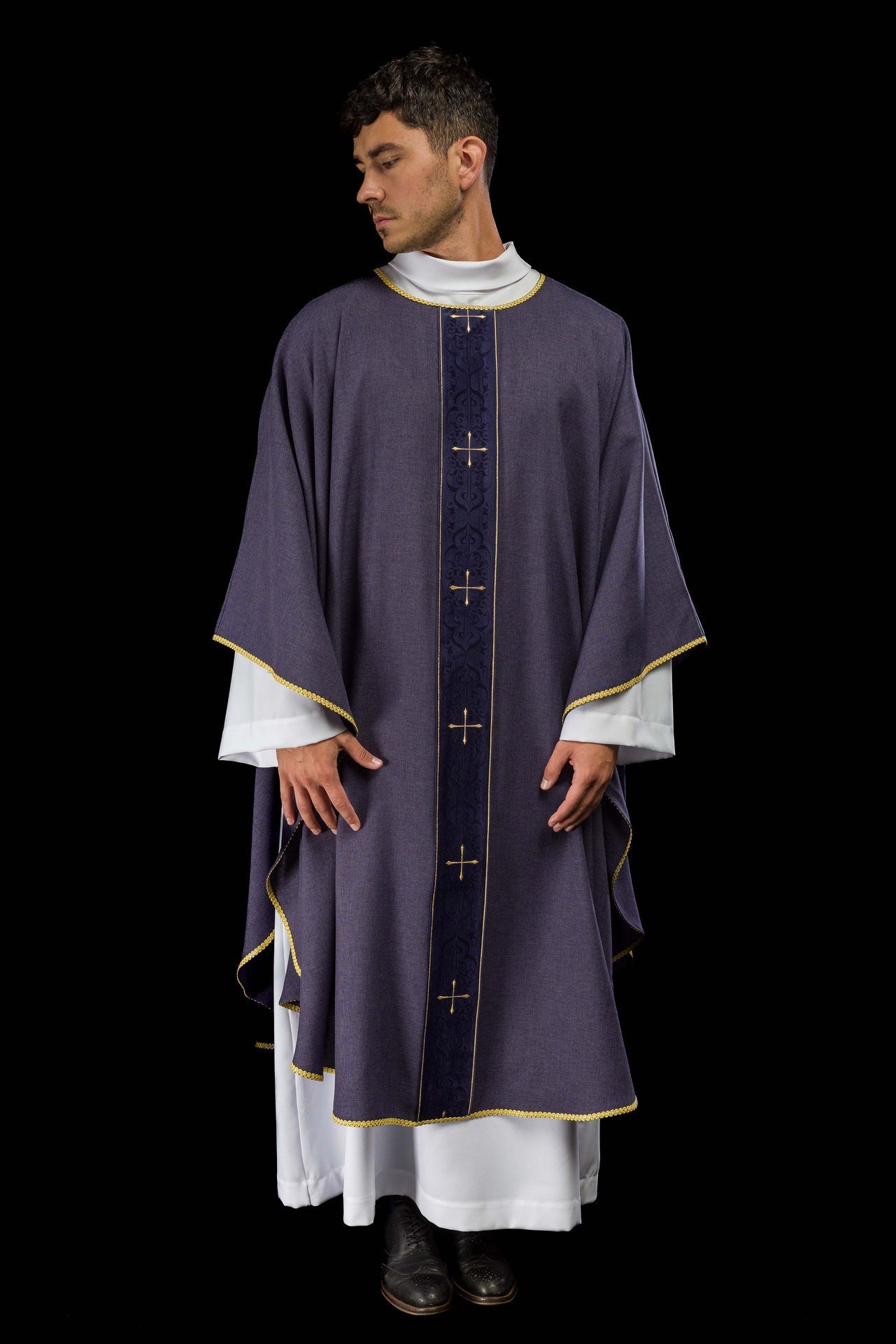 Purple Chasuble with Embroidered Cross Band LE/7074/03 - CHASUBLES.COM