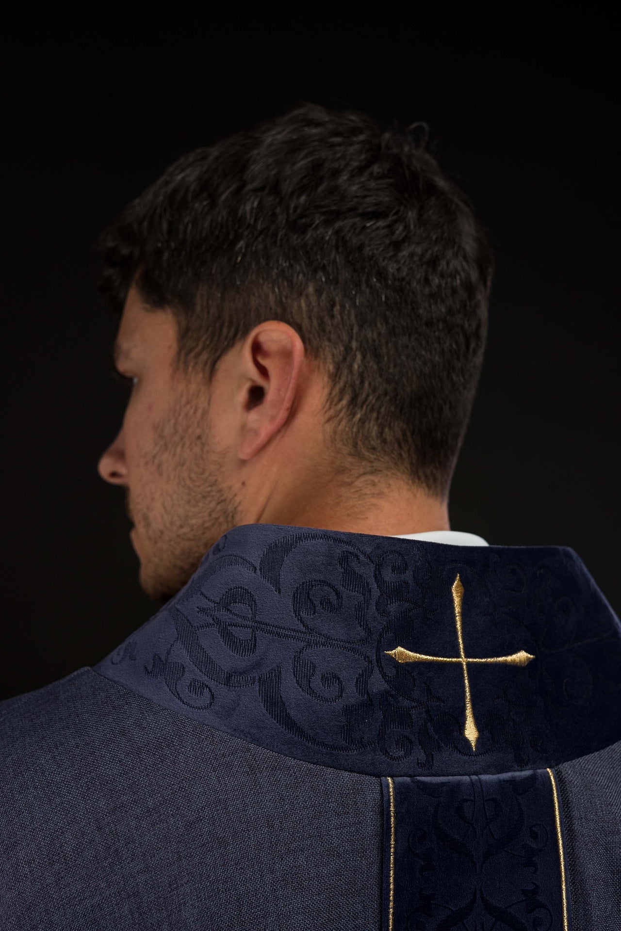 Purple Chasuble with Embroidered Cross Band and Collar LE/7073/03 - CHASUBLES.COM