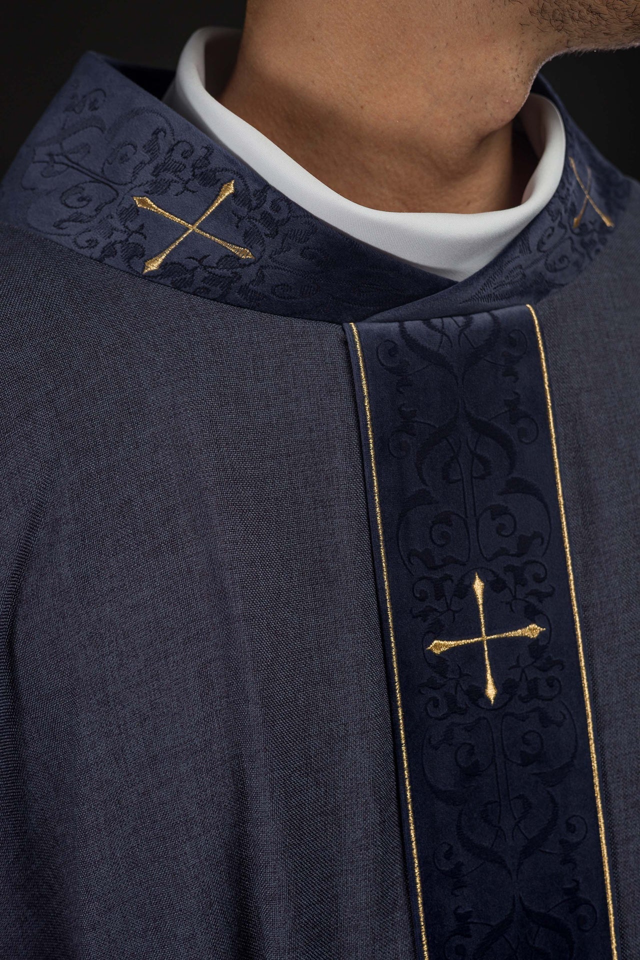 Purple Chasuble with Embroidered Cross Band and Collar LE/7073/03 - CHASUBLES.COM