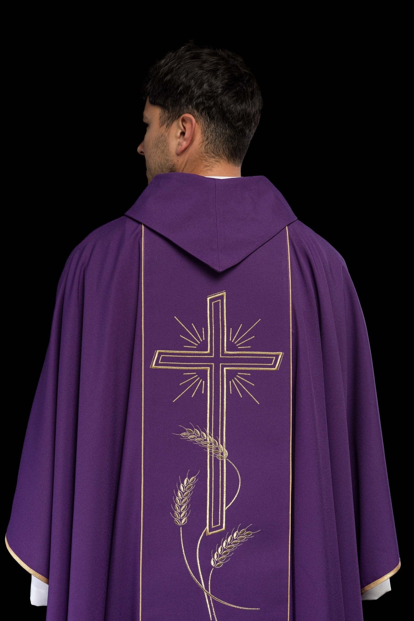 Purple chasuble with embroidered Cross IHS symbol KOR/074/03/01 FIOLET - CHASUBLES.COM