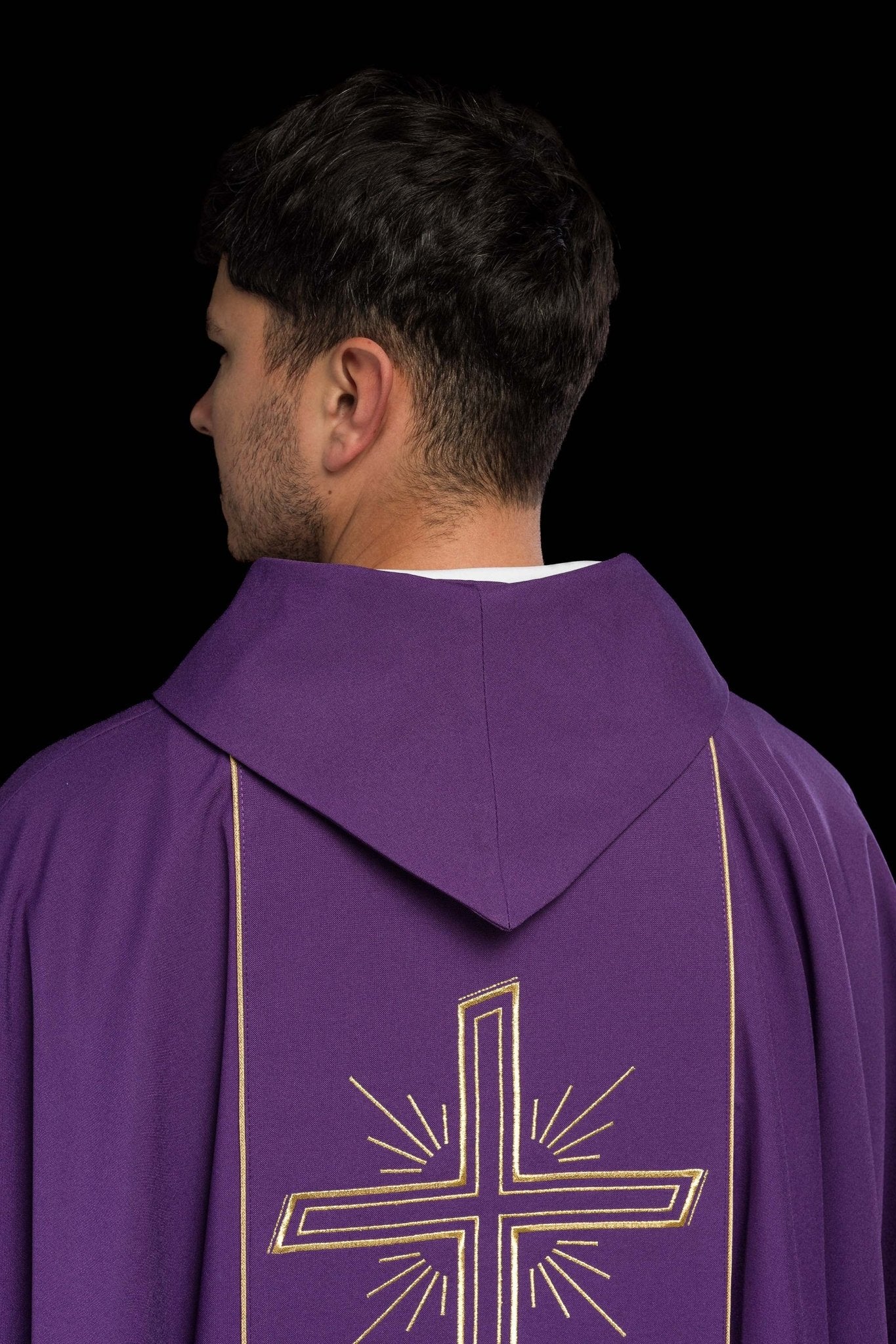 Purple chasuble with embroidered Cross IHS symbol KOR/074/03/01 FIOLET - CHASUBLES.COM
