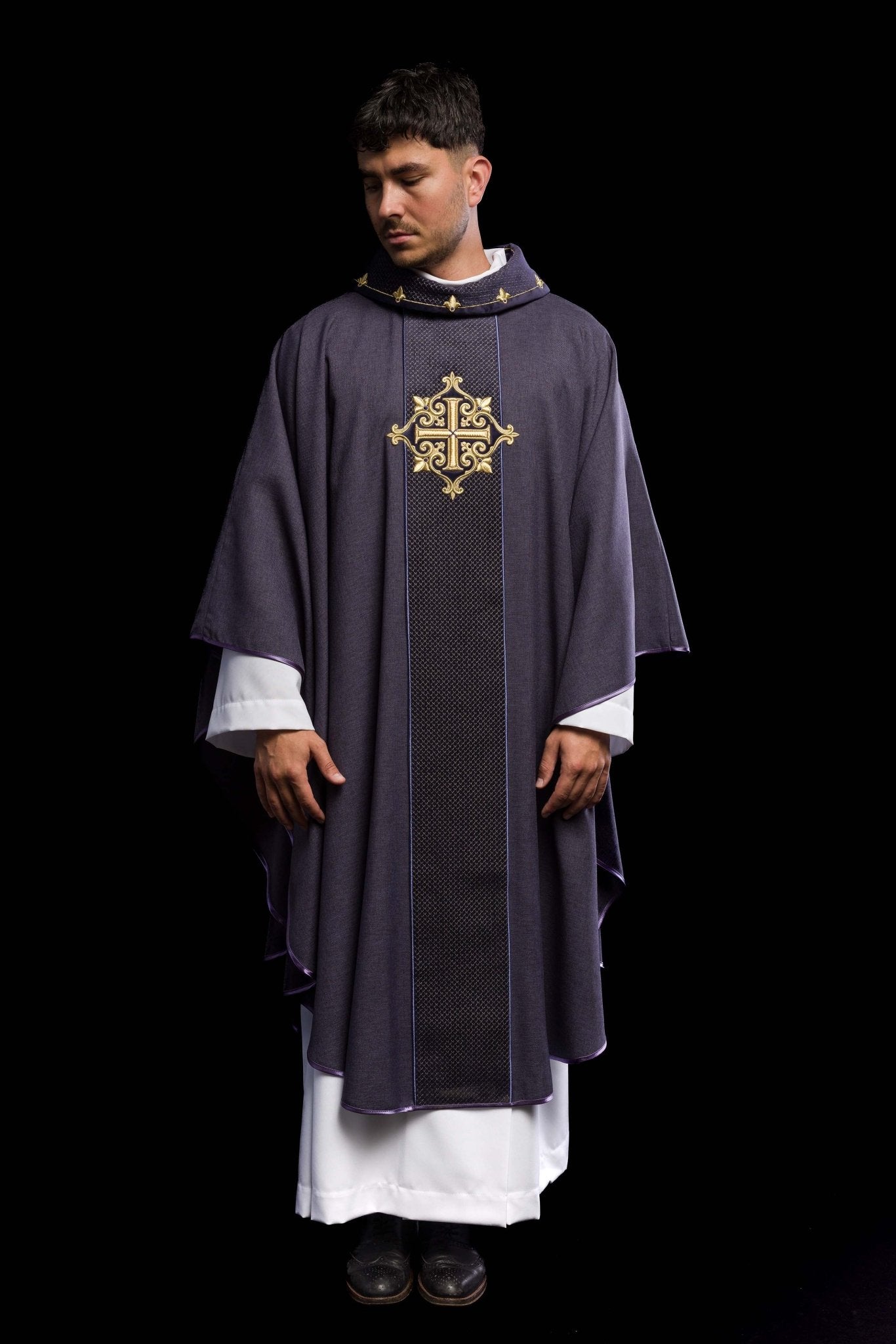 Purple Chasuble with Embroidered Cross Symbol LE/7029/03 - HAFTINAUSA.COM