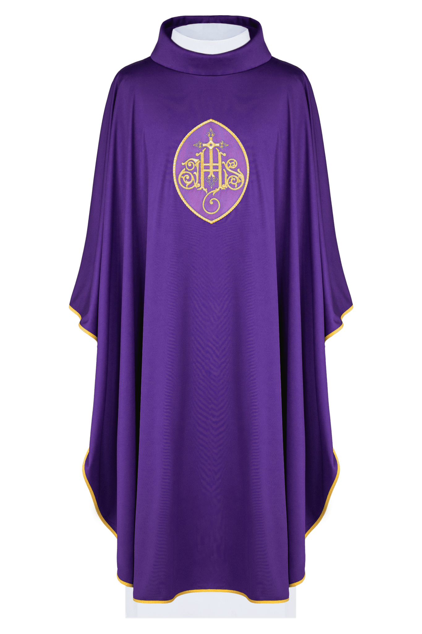 Purple chasuble with IHS made from sports fabric SACROLITE KOR/388/03/78 - HAFTINAUSA.COM
