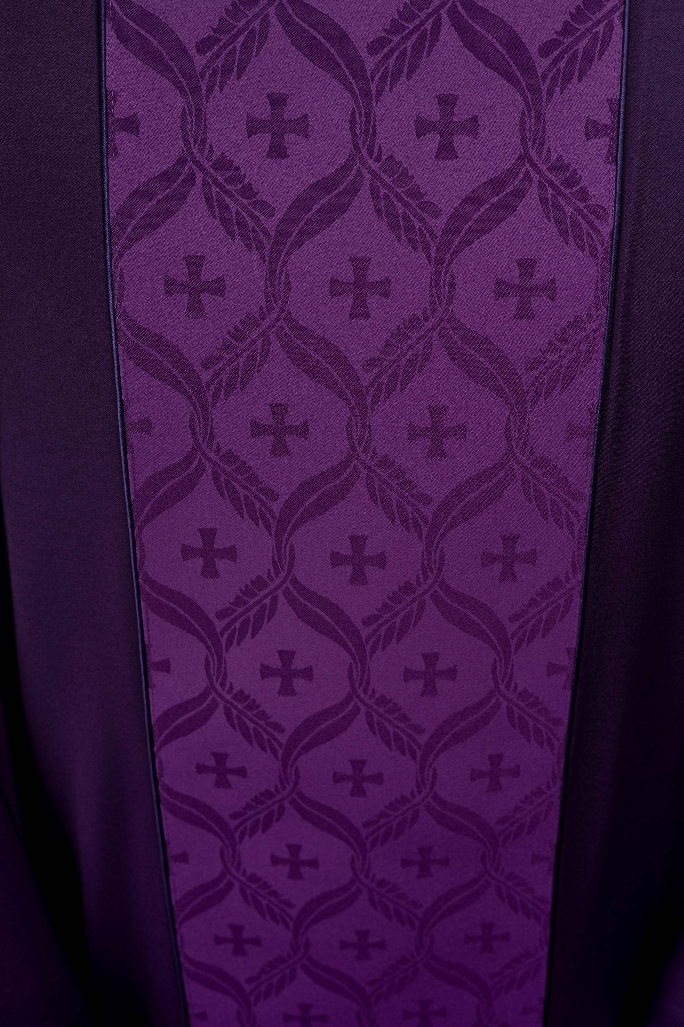 Purple Chasuble with Jacquard Orphrey Featuring Cross Motifs KOR/402/03/53 - CHASUBLES.COM