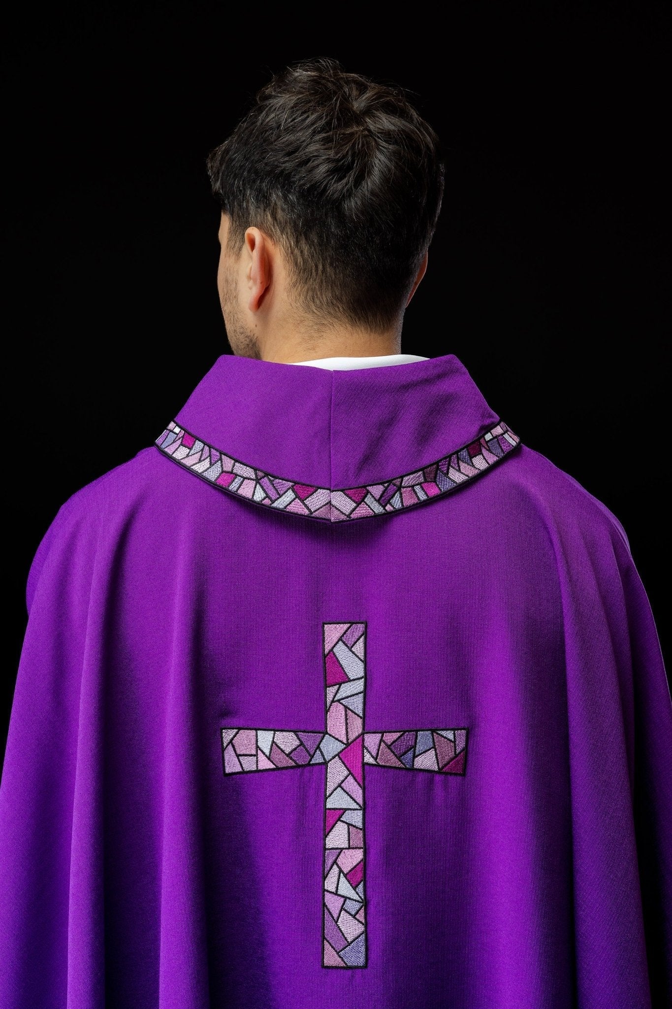 Purple Chasuble with purple Mosaic Cross KOR/257/03/62 - HAFTINAUSA.COM