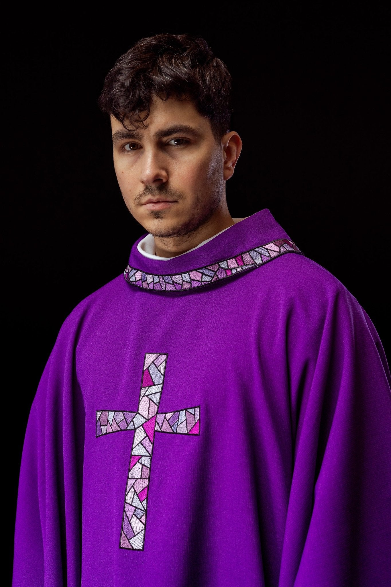 Purple Chasuble with purple Mosaic Cross KOR/257/03/62 - HAFTINAUSA.COM