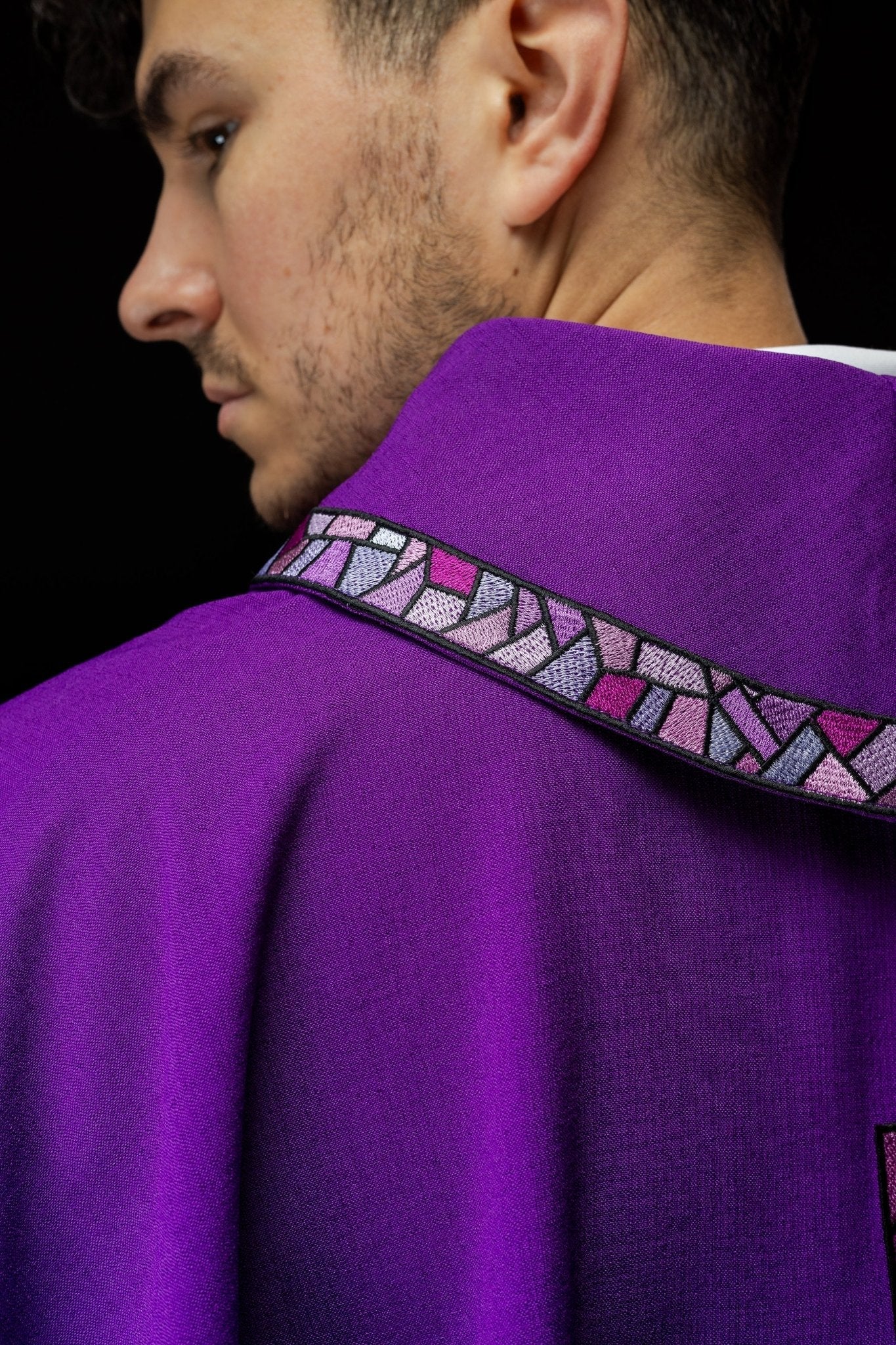 Purple Chasuble with purple Mosaic Cross KOR/257/03/62 - HAFTINAUSA.COM