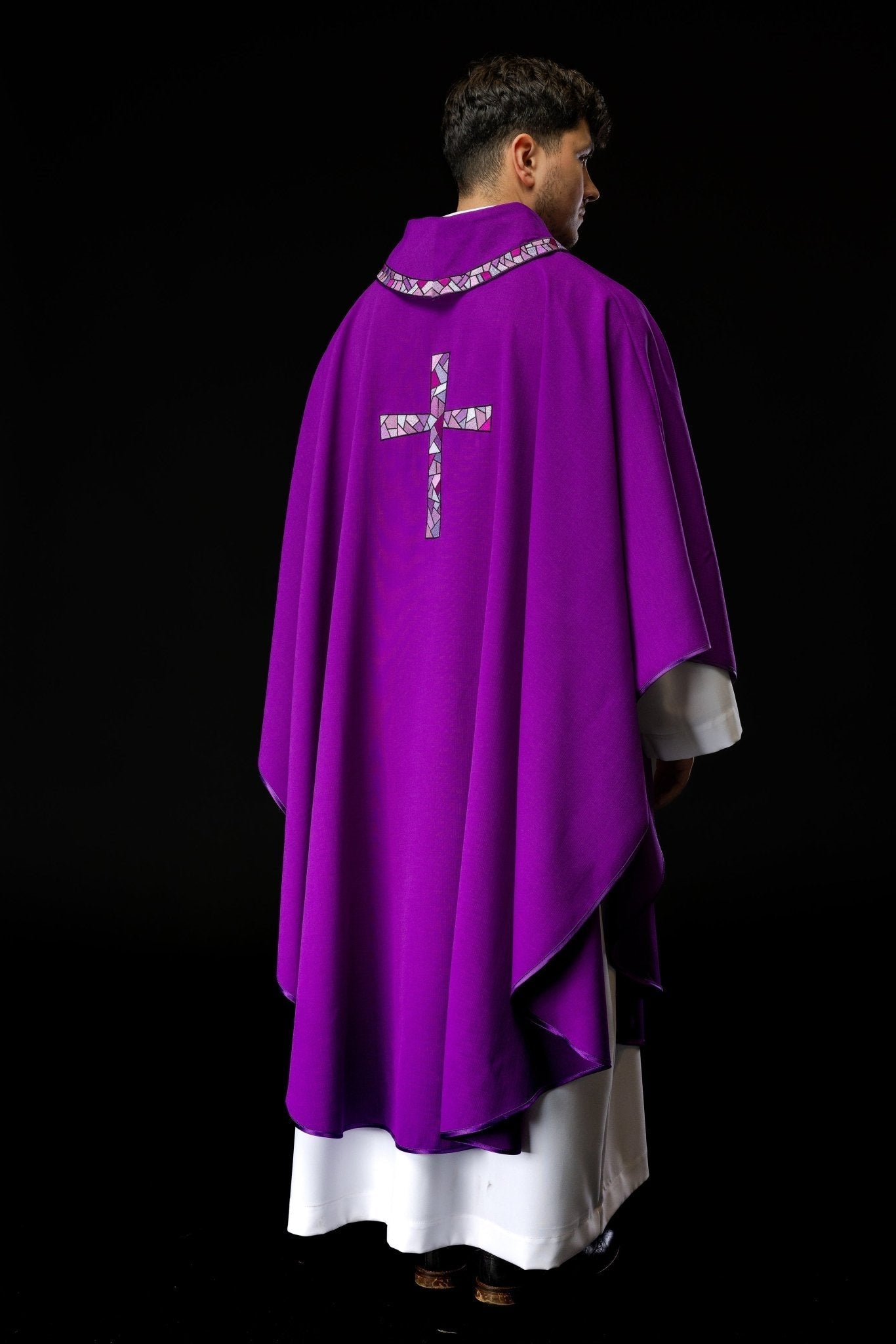 Purple Chasuble with purple Mosaic Cross KOR/257/03/62 - HAFTINAUSA.COM