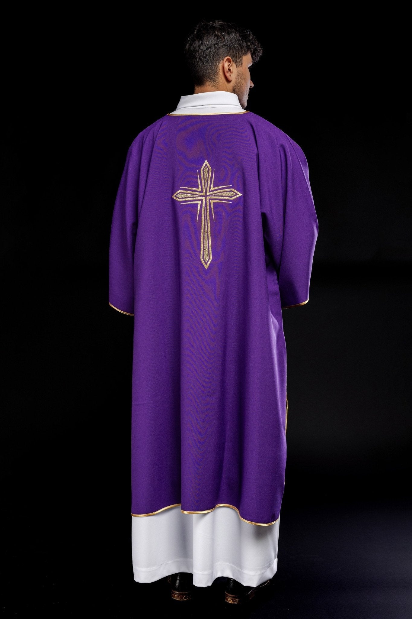 Purple dalmatic with embroidered gold cross KDL/037/03/12/D - HAFTINAUSA.COM