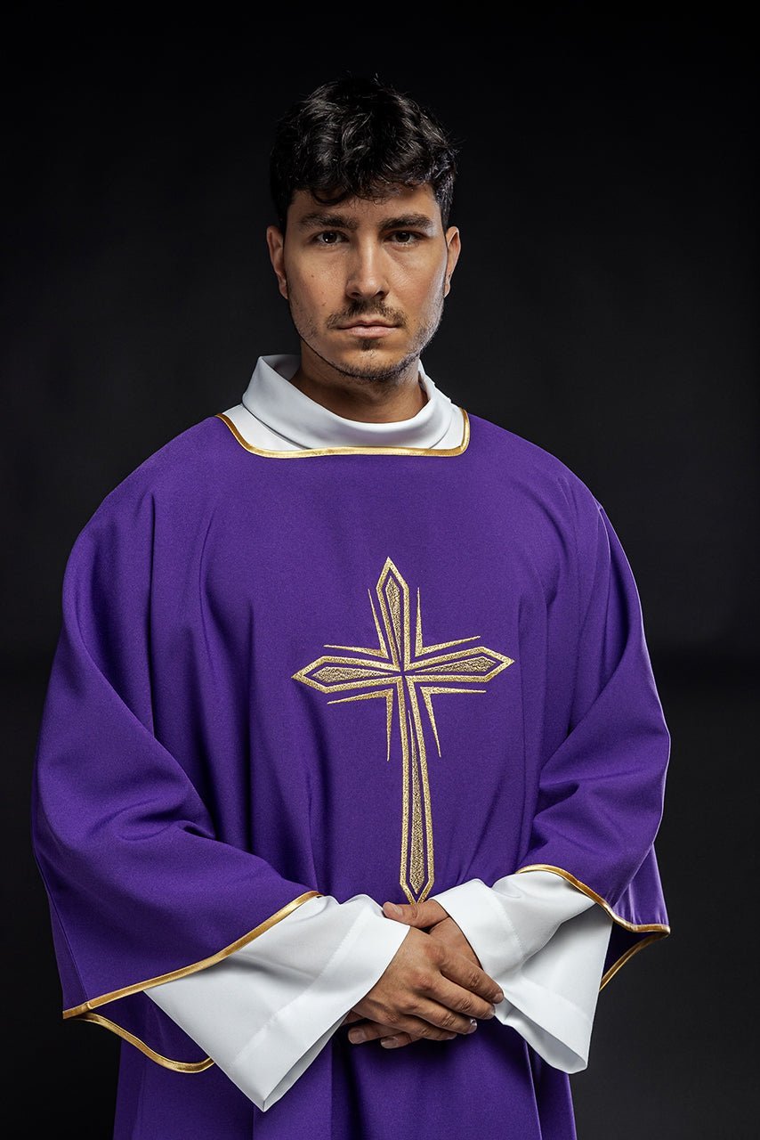 Purple dalmatic with embroidered gold cross KDL/037/03/12/D - HAFTINAUSA.COM