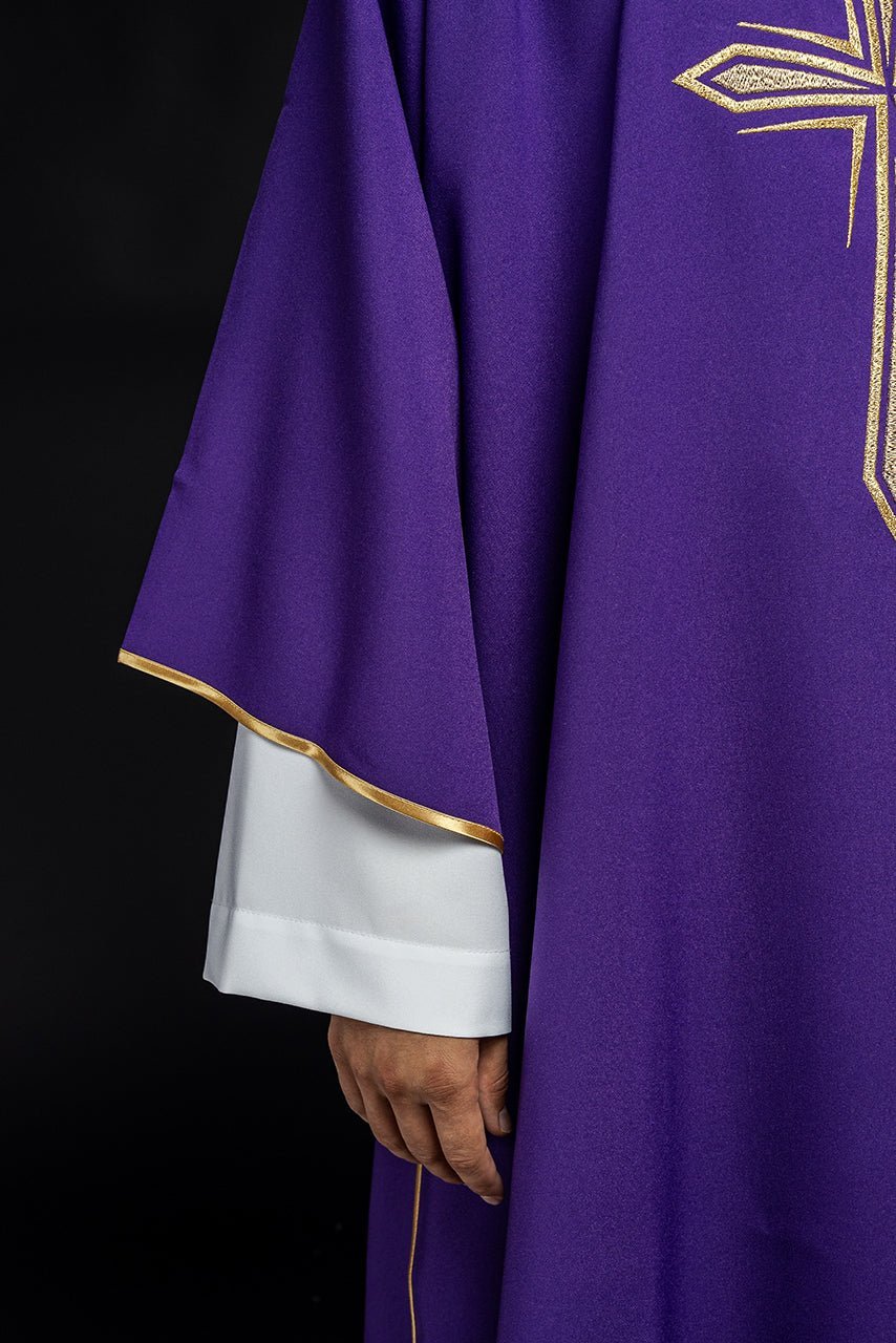 Purple dalmatic with embroidered gold cross KDL/037/03/12/D - HAFTINAUSA.COM
