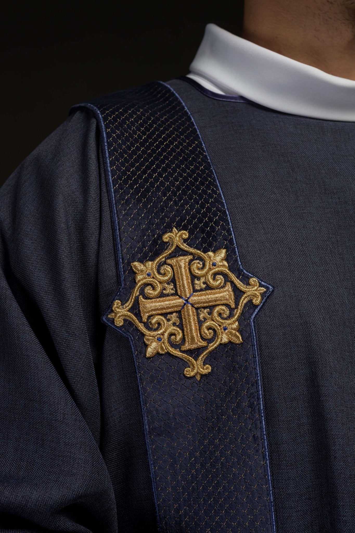 Purple Dalmatic with Velvet Orphreys and Cross Symbols LE/1030/03/B - CHASUBLES.COM