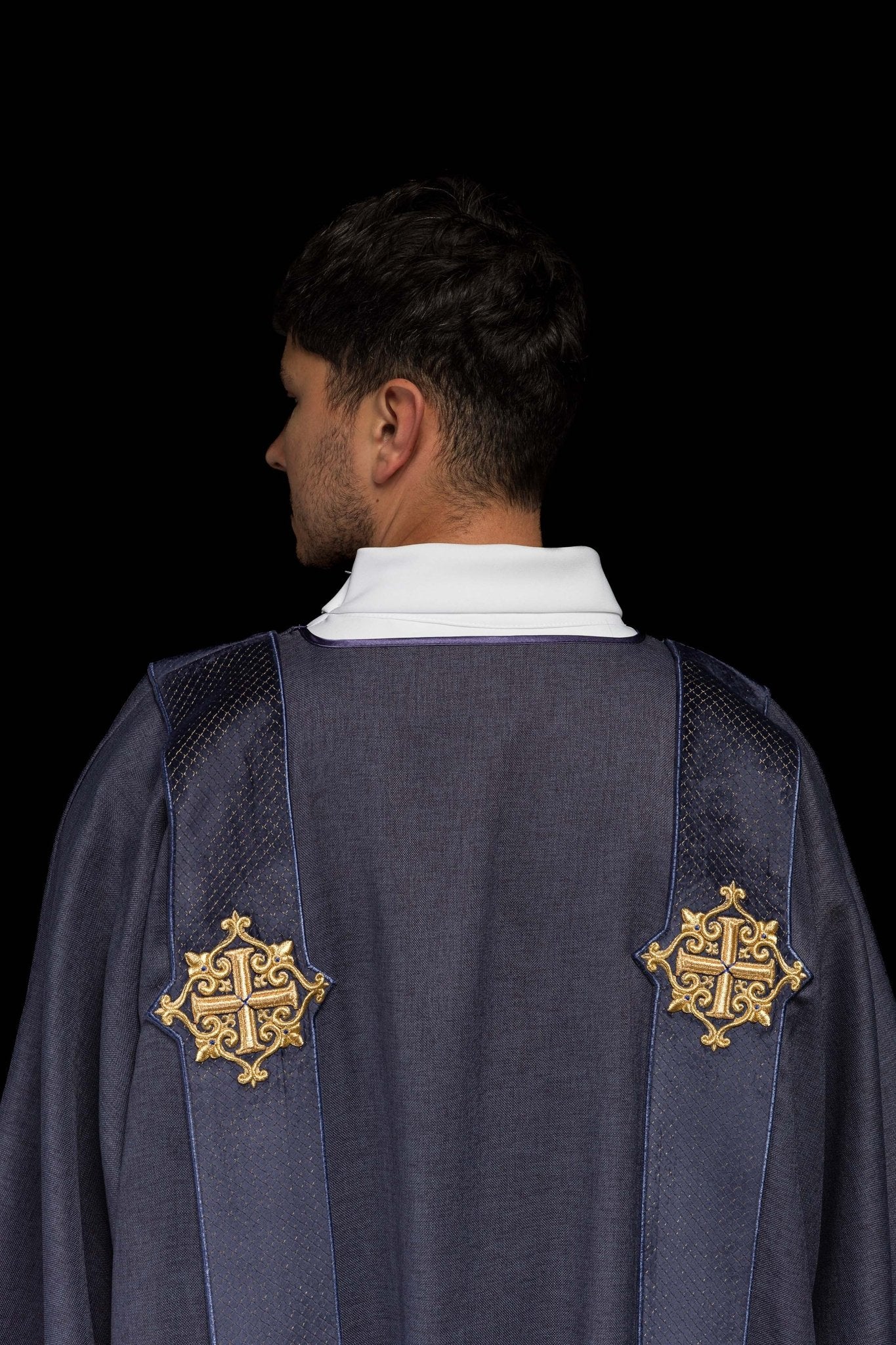 Purple Dalmatic with Velvet Orphreys and Cross Symbols LE/1030/03/B - CHASUBLES.COM