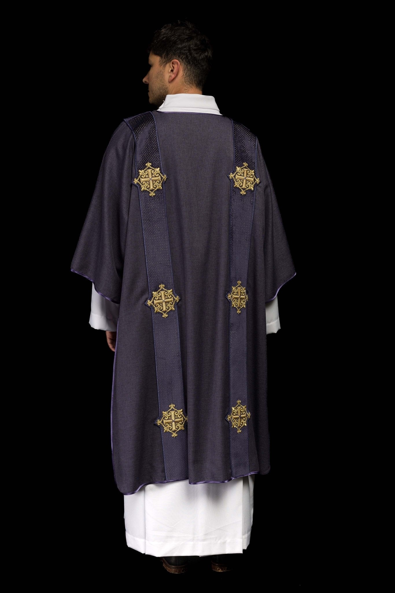 Purple Dalmatic with Velvet Orphreys and Cross Symbols LE/1030/03/B - CHASUBLES.COM
