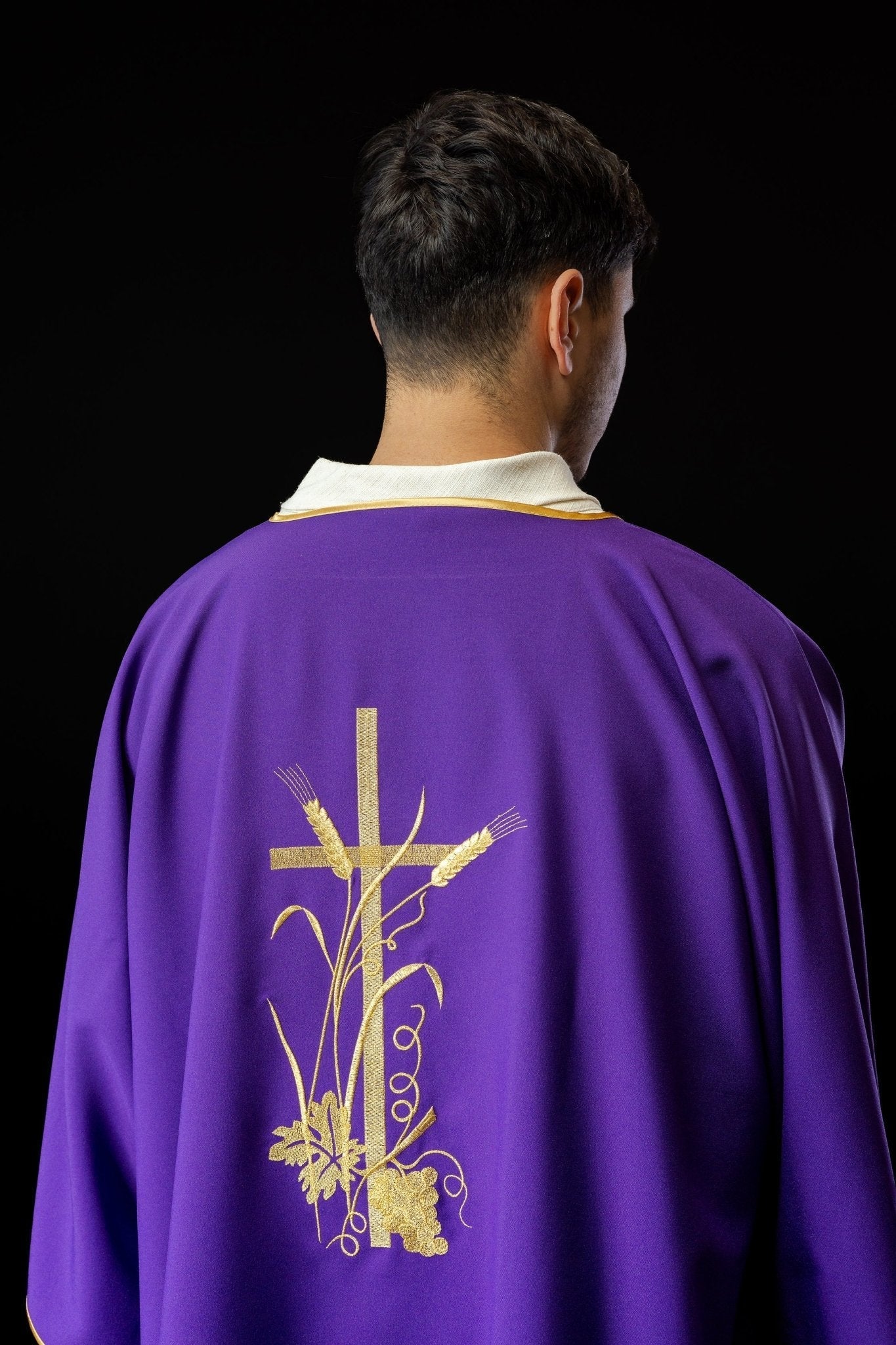 Purple dalmatica with gold Pax cross embroidery KDL/026/03/12/D FIOLET DALMATYK - HAFTINAUSA.COM