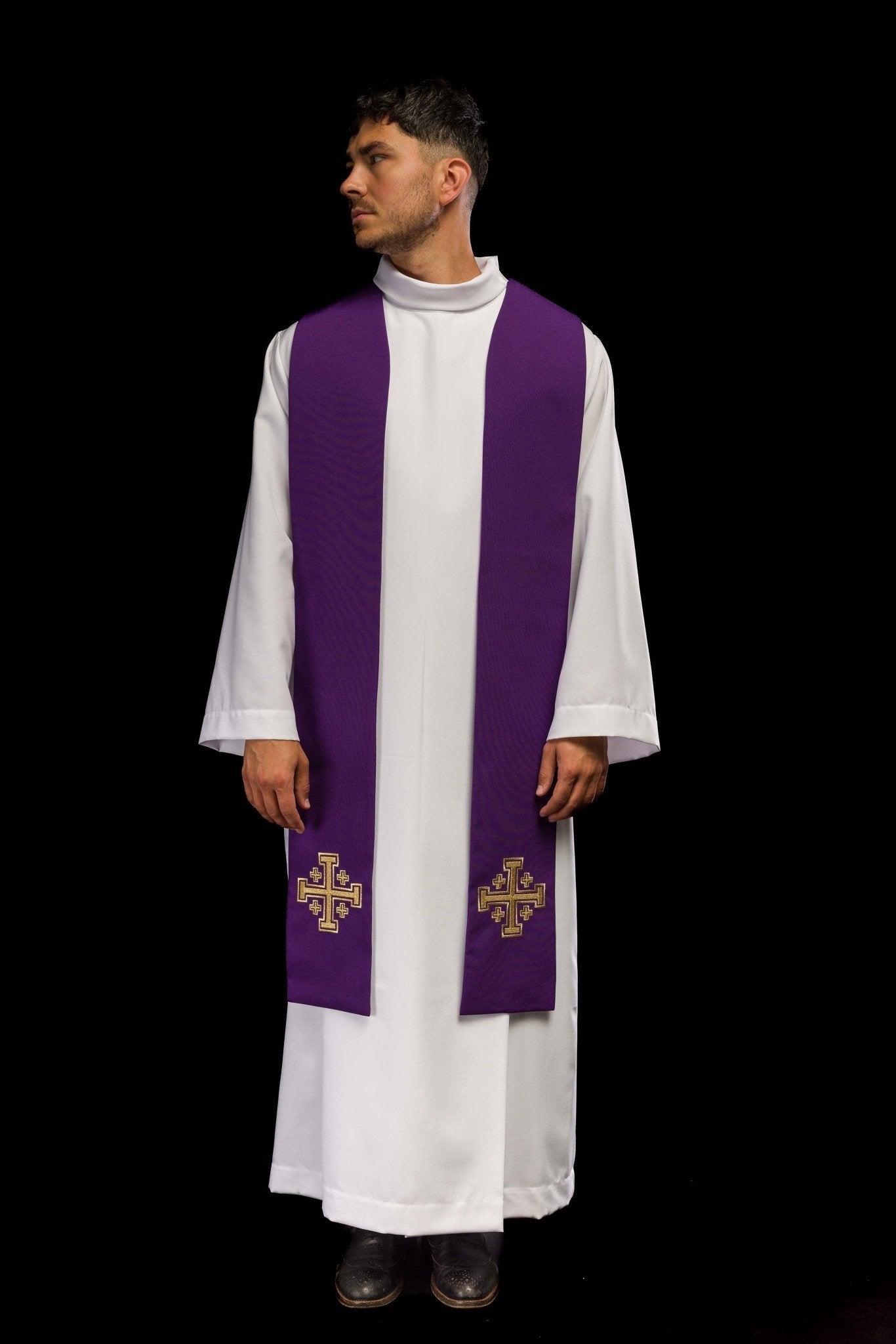Purple Jerusalem Cross embroidered priestly stole KST/046/03/01 FIOLET - HAFTINAUSA.COM