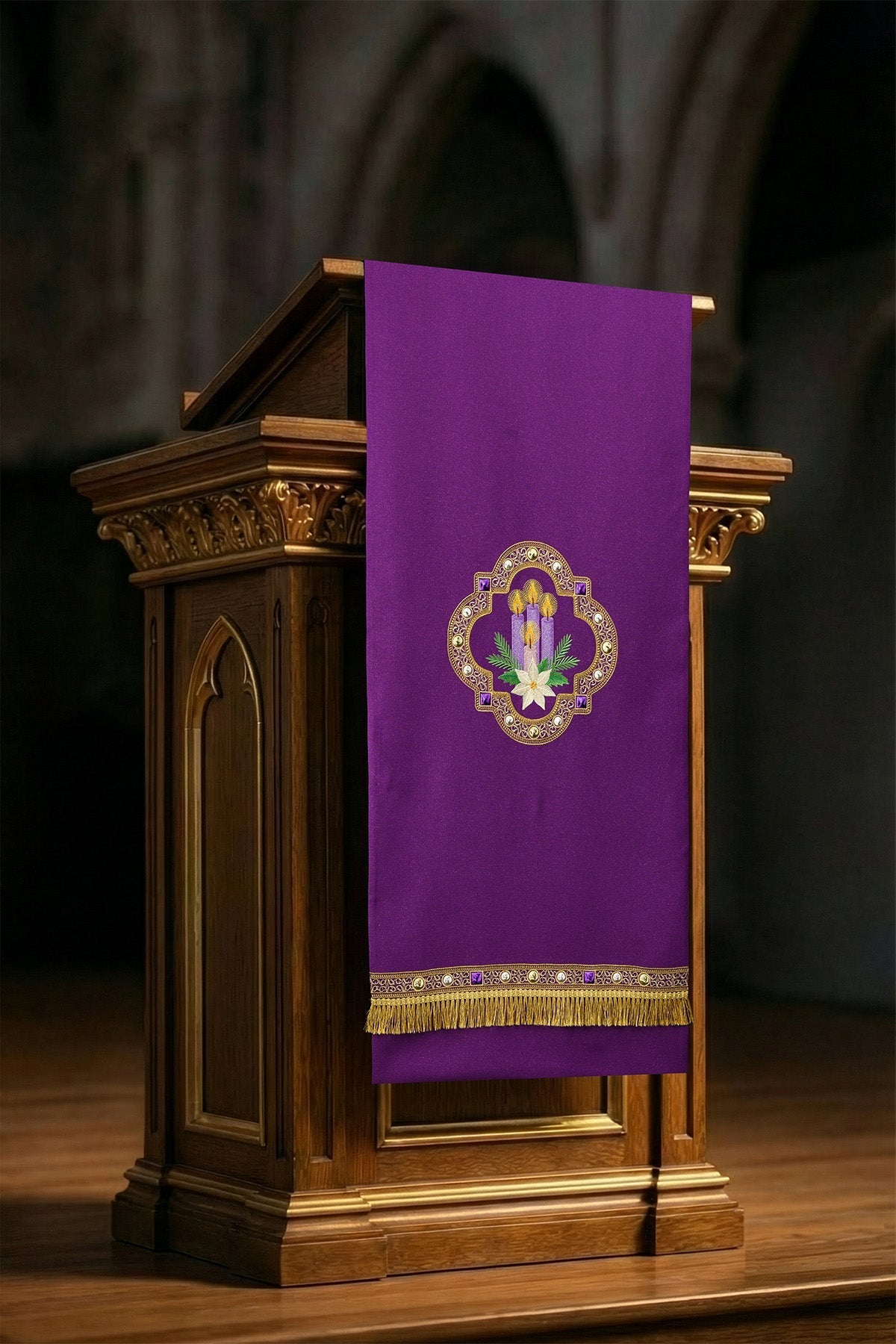 Purple lectern cloth with Advent embroidery S-8076-03-103 55*250 - CHASUBLES.COM