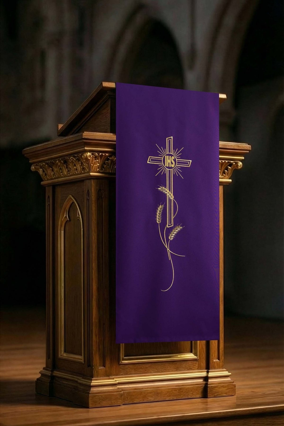 Purple Lectern Cloth with Embroidered Cross Motif KMO/002/03/01 FIOLET 55*250 - CHASUBLES.COM