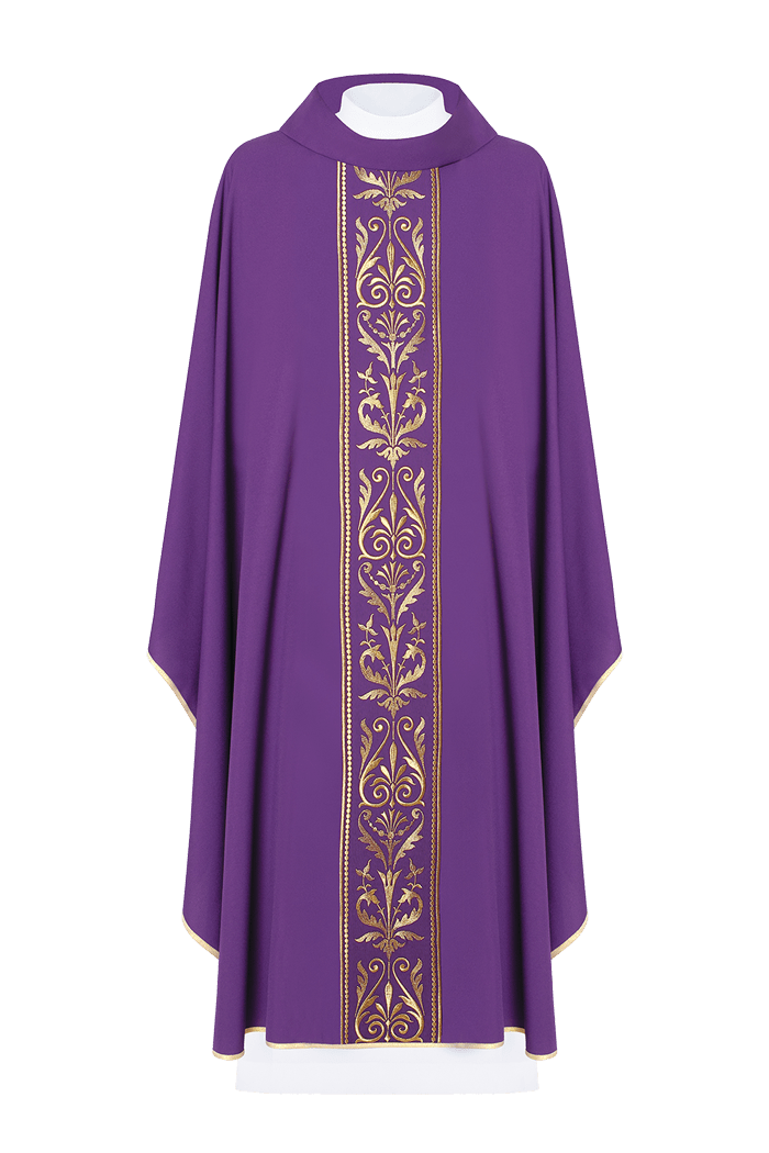 Purple liturgical chasuble decorated with a gold embroidered belt KOR/008/03/01 FIOLET - HAFTINAUSA.COM