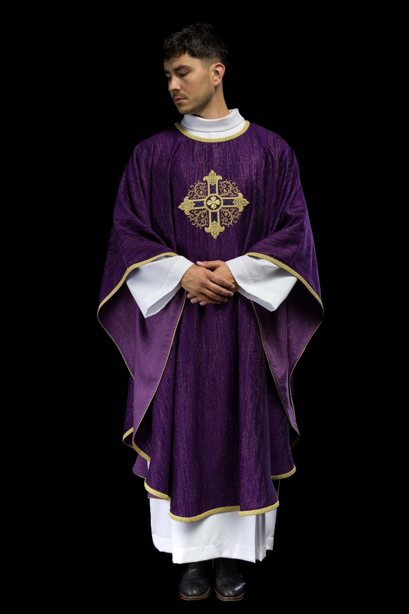 Purple Liturgical Chasuble with Embroidered Cross – Decorative Fabric KOA/006/03/99 - CHASUBLES.COM