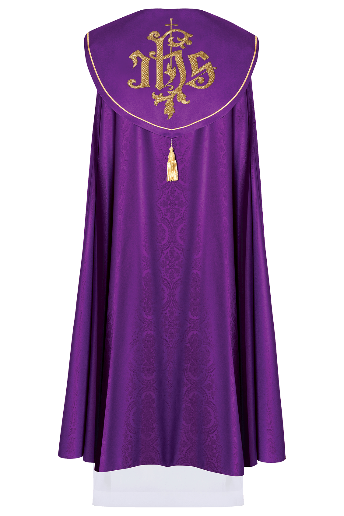 Purple liturgical cope with golden IHS KDT/3047/03/20 145CM - CHASUBLES.COM