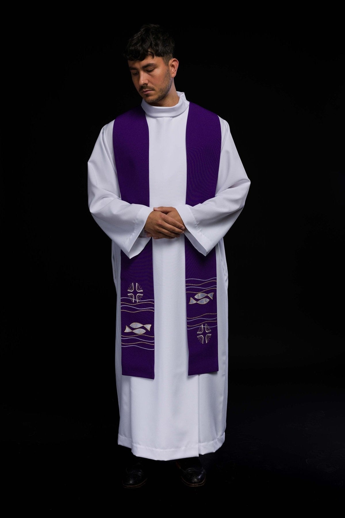 Purple Fish Embroidered Stole - Clergy Gift