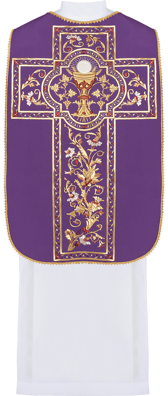 Purple Roman Chasuble embroidered with the motif of the Eucharistic chalice KOR/198/03/01 FIOLET - HAFTINAUSA.COM