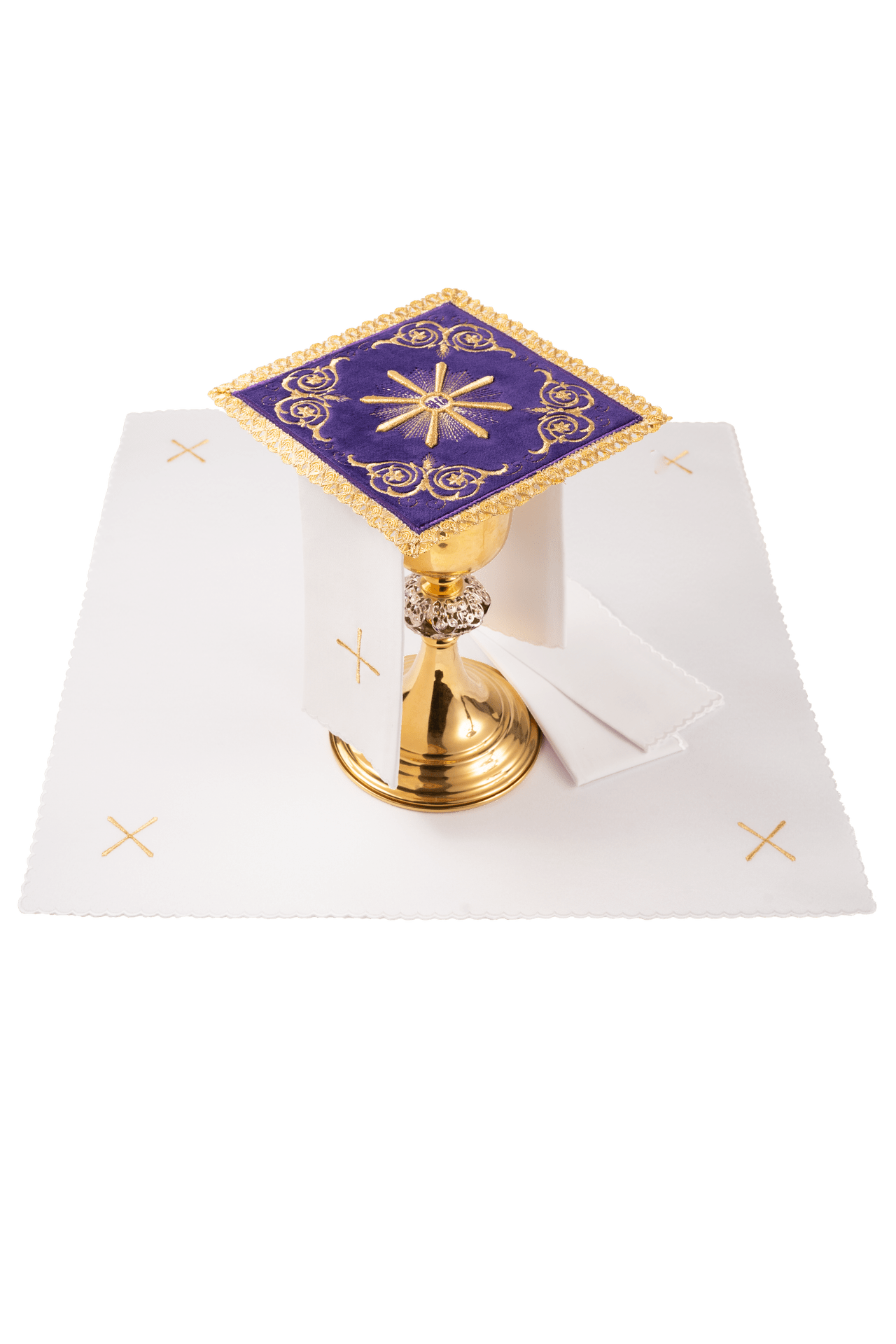 Purple velvet embroidered chalice linens set KDT/5034/03/W - CHASUBLES.COM