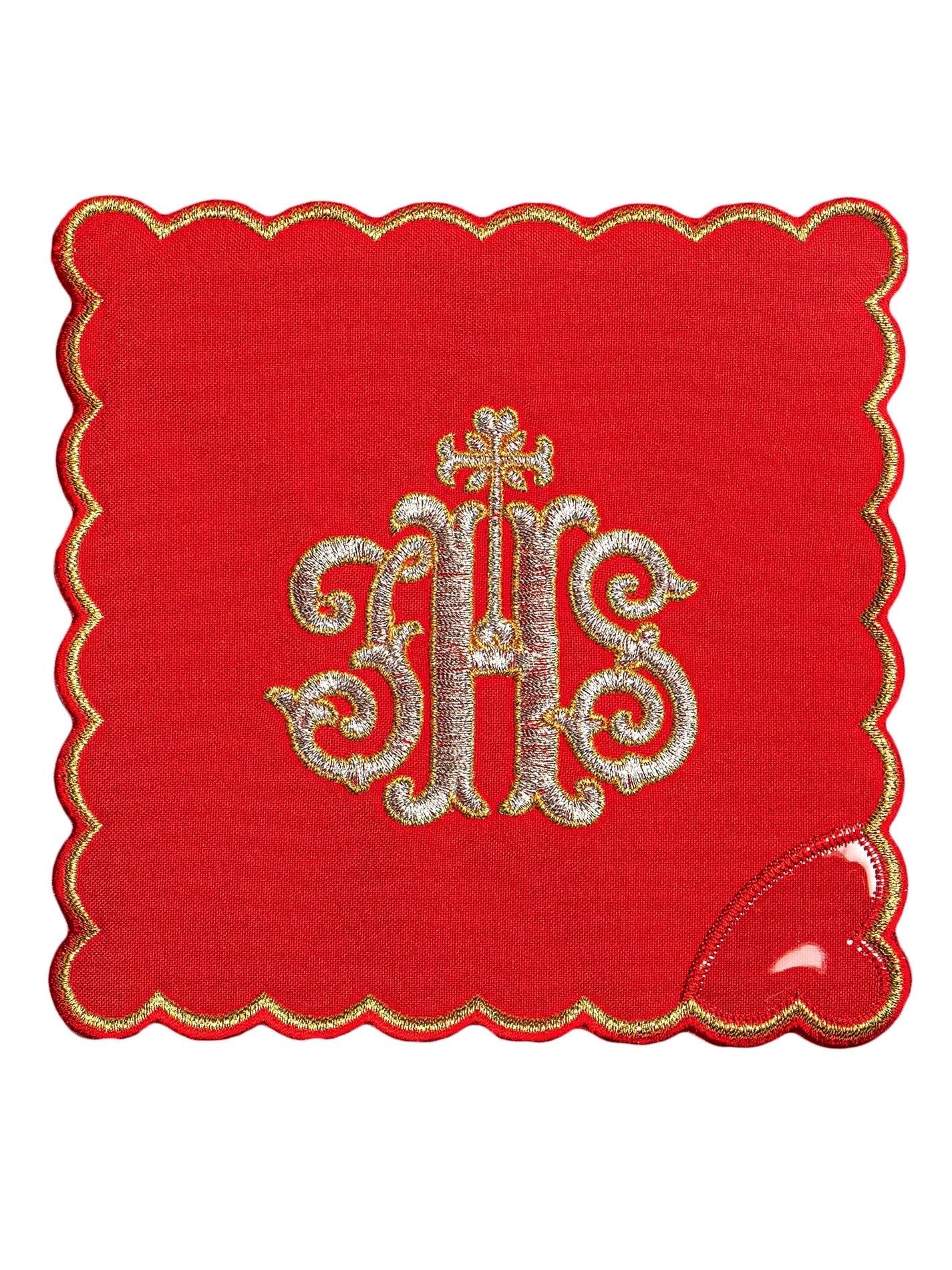 Red Chalice Linen set with IHS motif KK/072/02 - HAFTINAUSA.COM