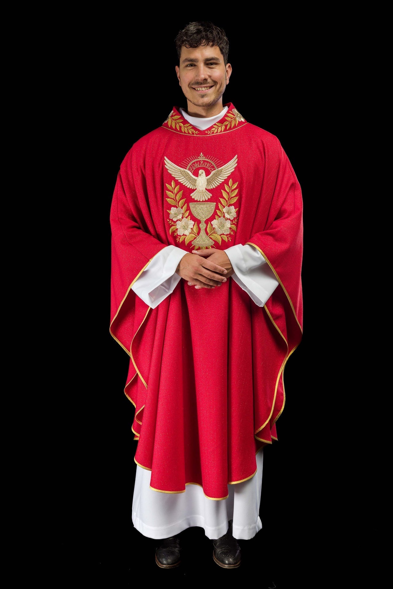 Red Chasuble with Embroidered Collar and the Symbol of the Holy Spirit LE/7046/02 - CHASUBLES.COM