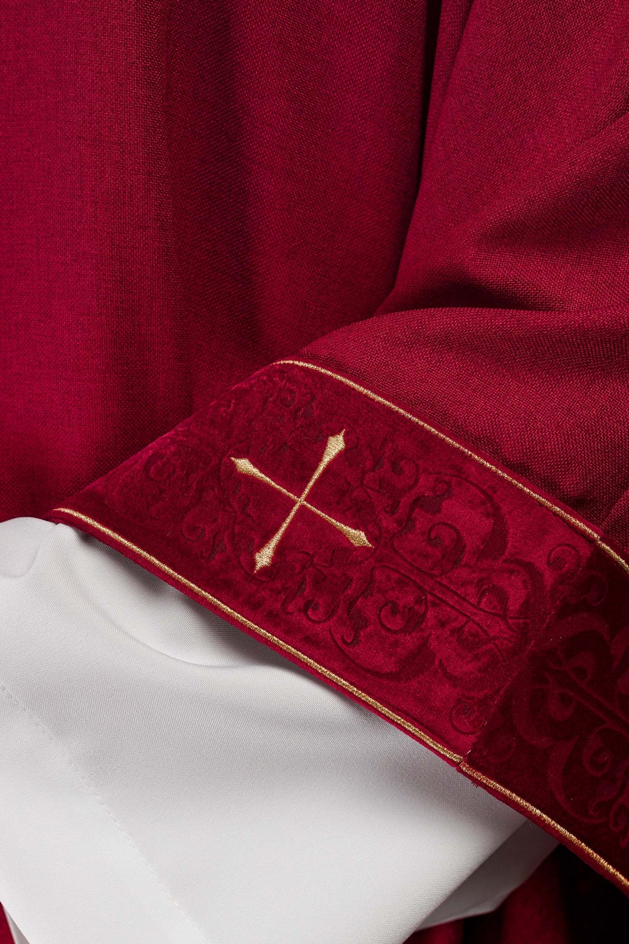 Red Chasuble with Embroidered Cross Band and Collar LE/7073/02 - CHASUBLES.COM