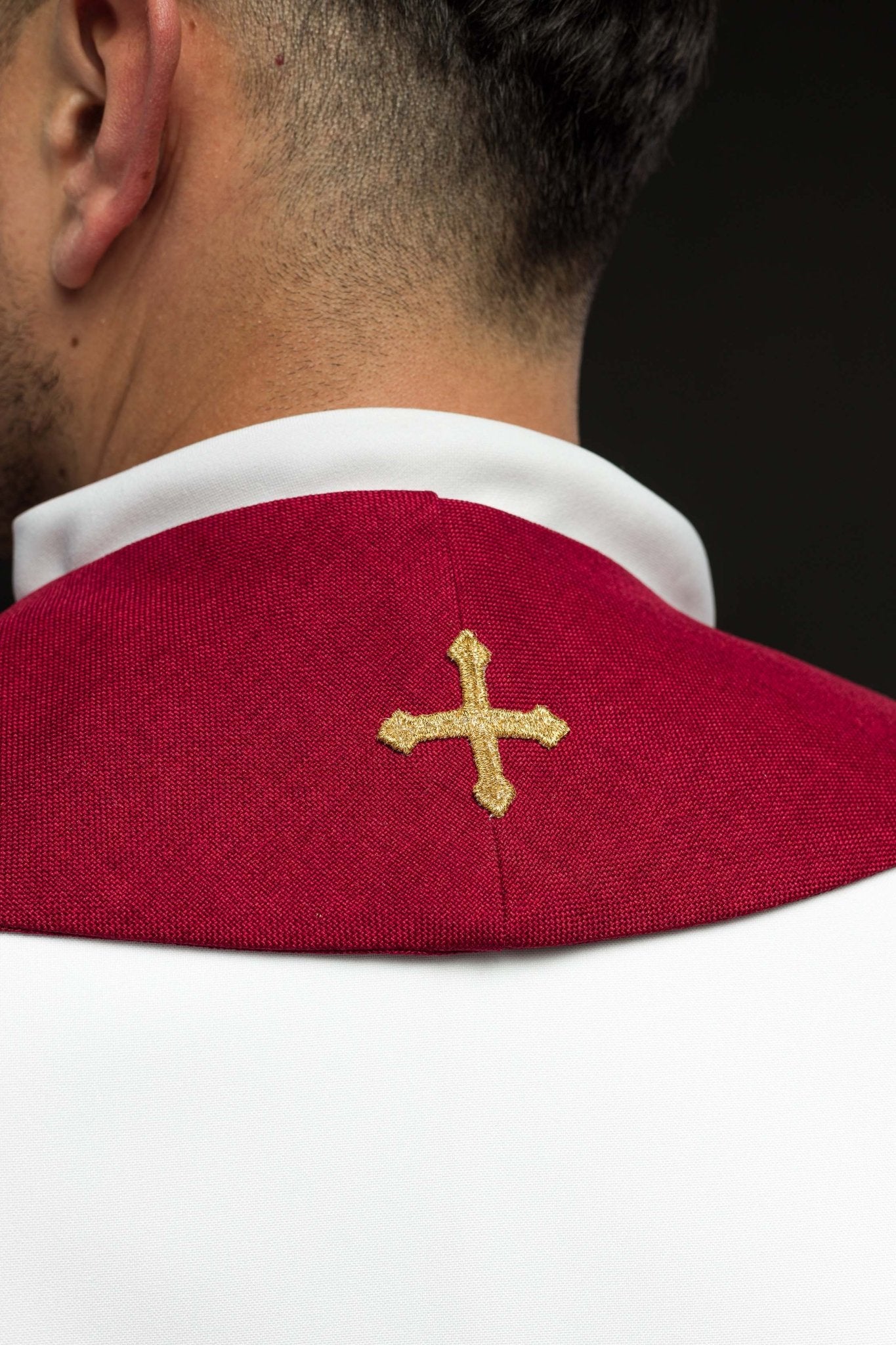 Red embroidered stole with IHS motif S-2067-02-70 - CHASUBLES.COM