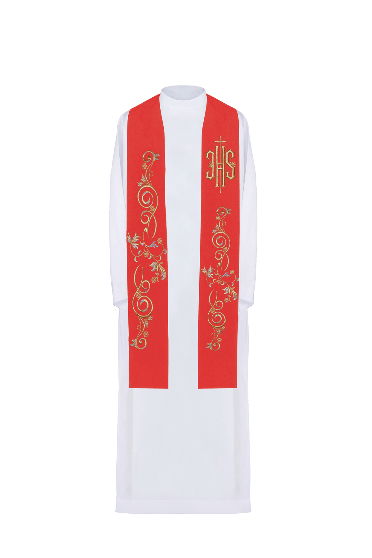 Red Priestly Stole Embroidered with the IHS Monogram KST/504/02/01 CZERWONY - CHASUBLES.COM