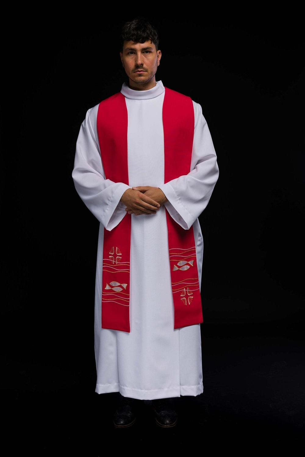Red Priestly Stole Fish Motif